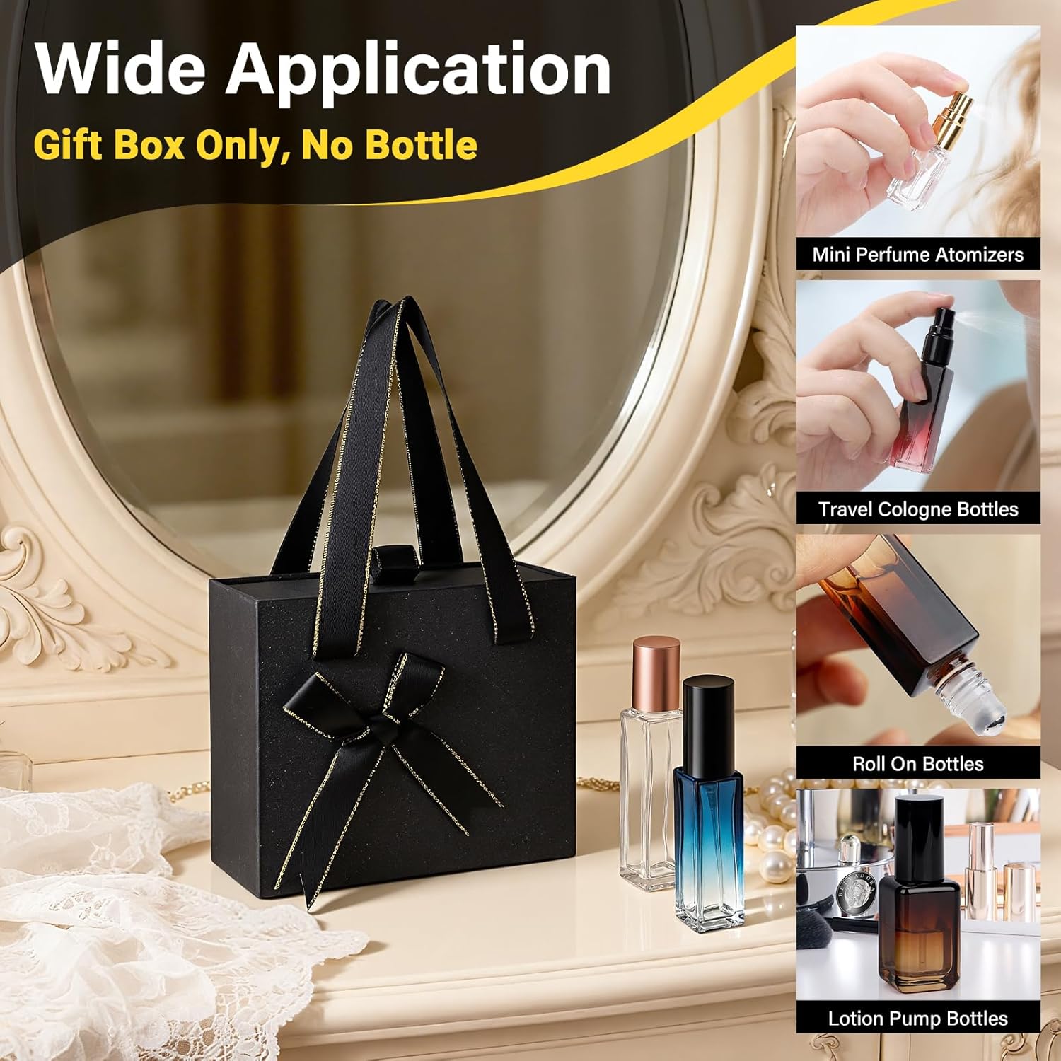 Segbeauty Drawer Black Gift Box Portable, Empty Gift Box for Presents for Women Men, Mini Decorative Package Storage Boxes with Ribbon for Travel Perfume Bottle Roller Bottles Cosmetic Containers - Image 4