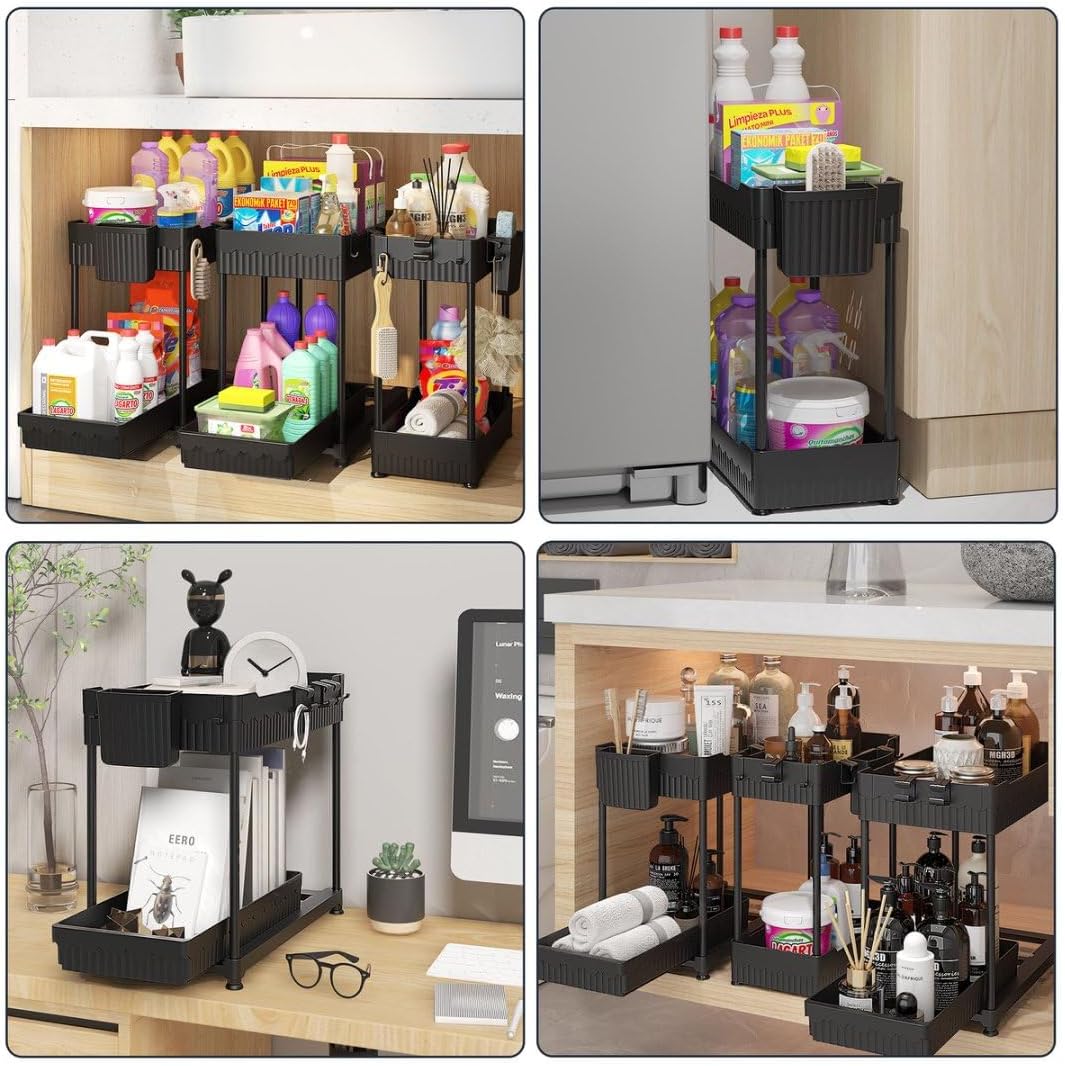 Sevenblue 3 Pack Under Sink Organizers,2-Tier Multi-Use Kitchen and Bathroom Organizers and Storage with Sliding Drawers,Bathroom Cabinet Organizer (Black,12.8 Inch) - Image 6