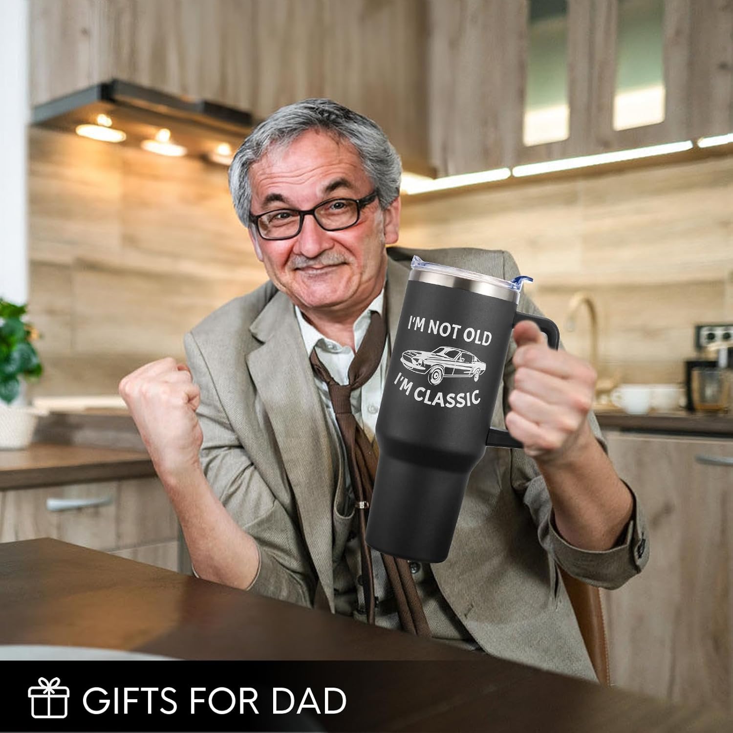 NOWWISH 40oz Tumbler with Handle and Straw for Men, I am Not Old Funny Christmas Gifts for Dad Husband Grandpa, Large Insulated Mug, Stocking Stuffer Idea - Black - Image 7