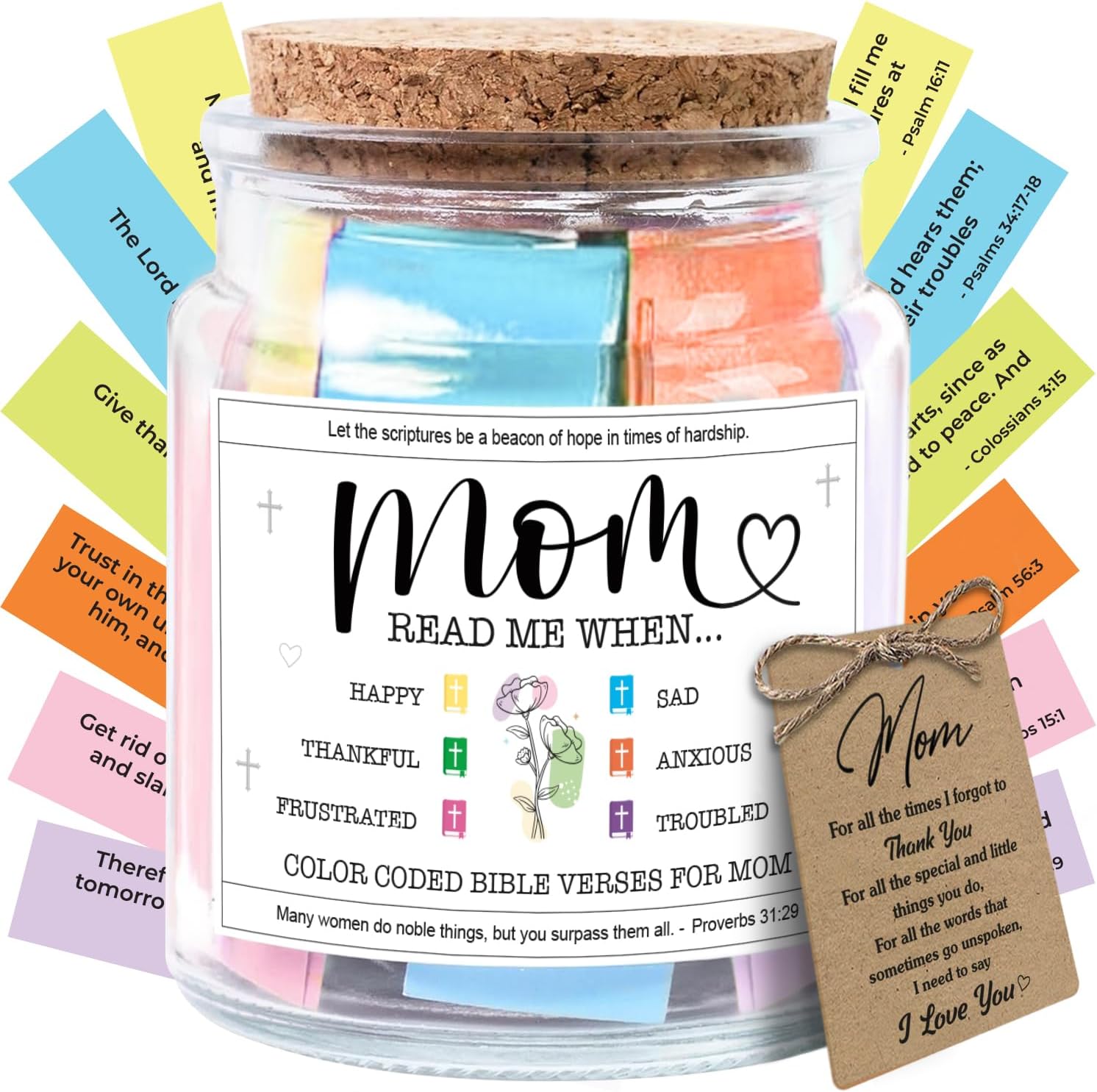 NewEleven Mothers Day Gifts For Mom, Mom Gifts From Daughters Son on Mother Birthday, Bible Jar, Christian Gift for Wife, Thank You Gift Decorative Inspirational Scripture Jar with 92 Bible Verses
