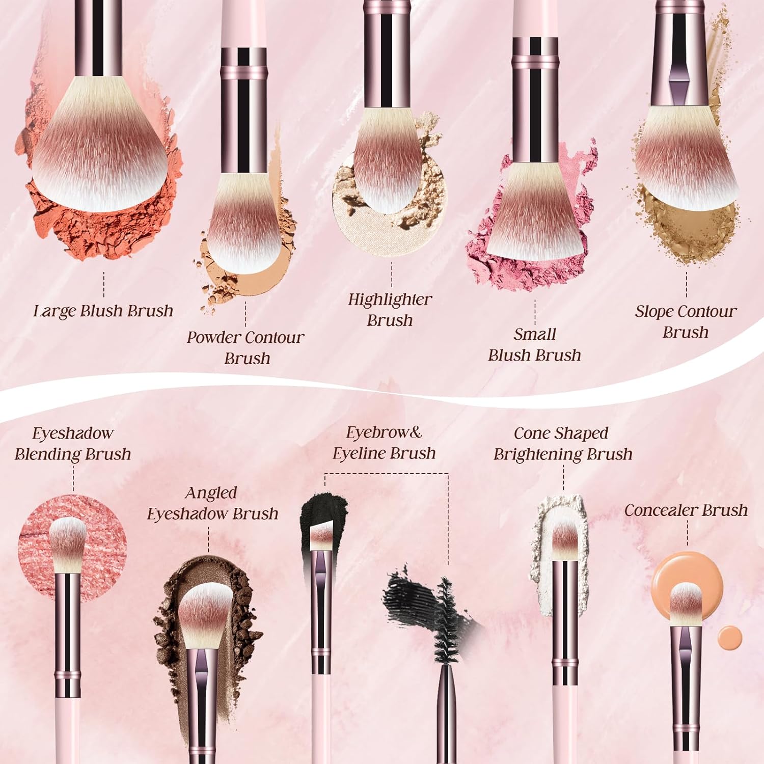Makeup Brush Set, Premium Synthetic 10 PCS Makeup Brushes, Travel Makeup Brush Set with Soft Hairs, Makeup Brushes Set Professional for Blush, Eyeliner, Eyeshadow, Concealer, and Foundation (Pink) - Image 2