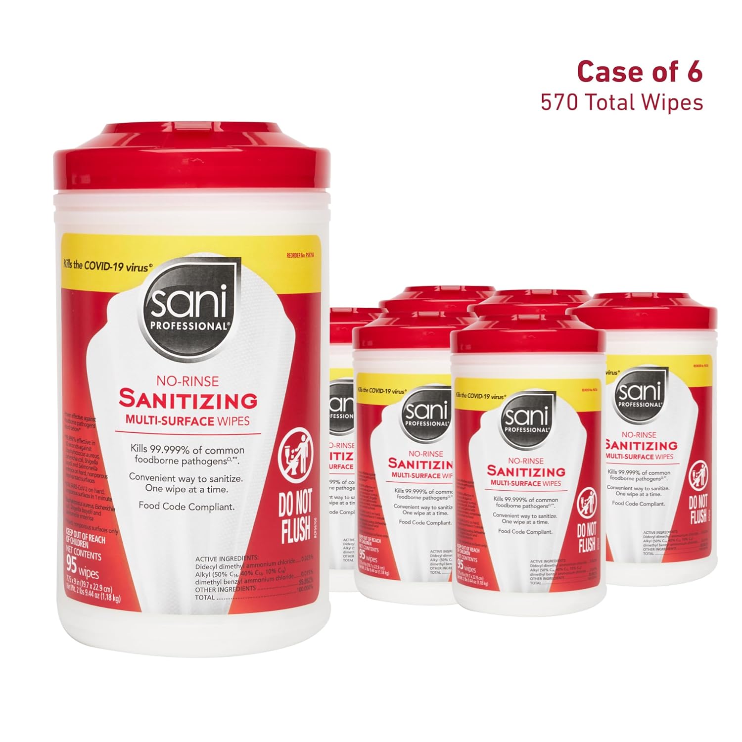 PDI Sani-Professional Sanitizing Wipes, No-Rinse Multi-Surface Cleaning for Food Contact Surfaces, Kitchens, Restuarants Tables, 95 Large 7.75" x 9" Count per Canister, Pack of 6 - Image 4