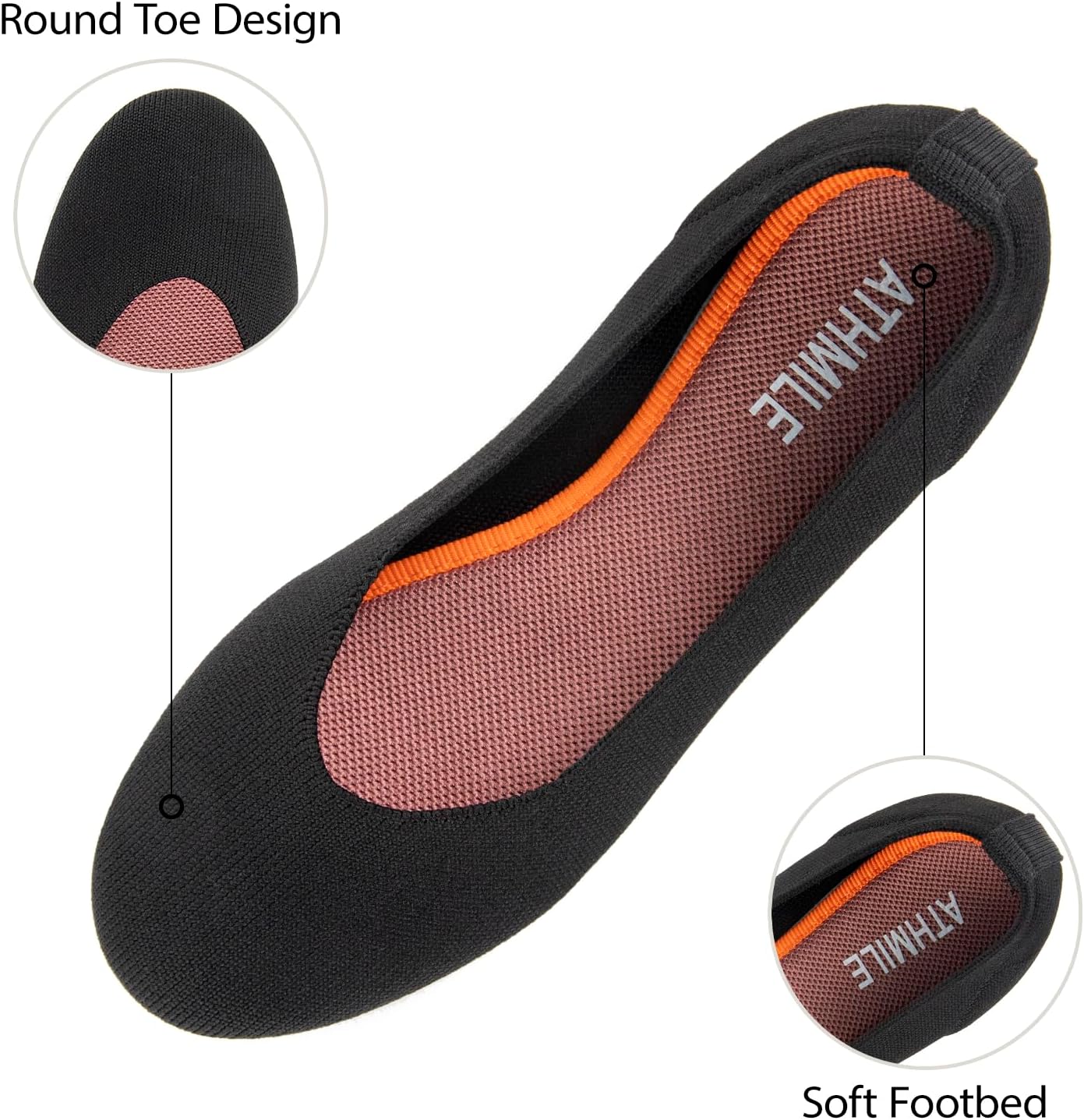 ATHMILE Women's Flat Ballet Shoes Knit Flat Shoes for Women Round Toe Slip on Women Flats for Dressy Casual Office Work Wedding Comfort Soft - Image 4