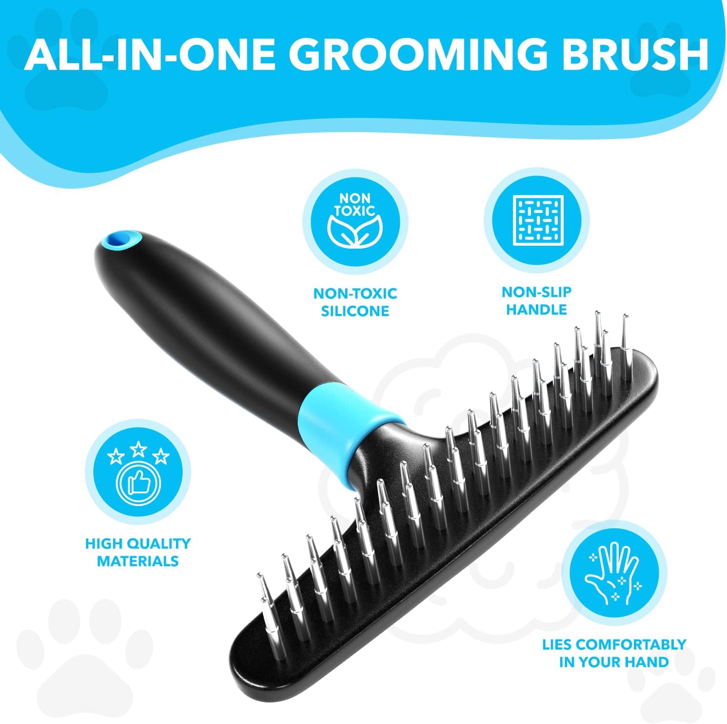 Deshedding Brush - Undercoat Rake for Dogs, Cats, Matted, Short, Long Hair Coats - Double Row Stainless Steel Pins - Reduce Shedding by 90% (Blue) - Image 2