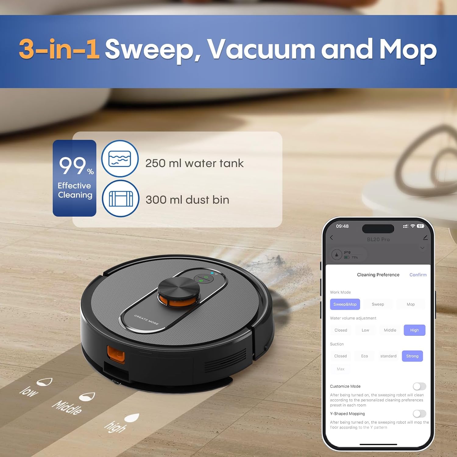 Robot Vacuum and Mop with LiDAR Navigation, 5000Pa Robot Vacuum Cleaner with Self-Emptying, 90-Day Hands-Free,Mapping, Wi-Fi/App/Alexa Control, Ideal for Pet, Hard Floors, Carpet - Image 6