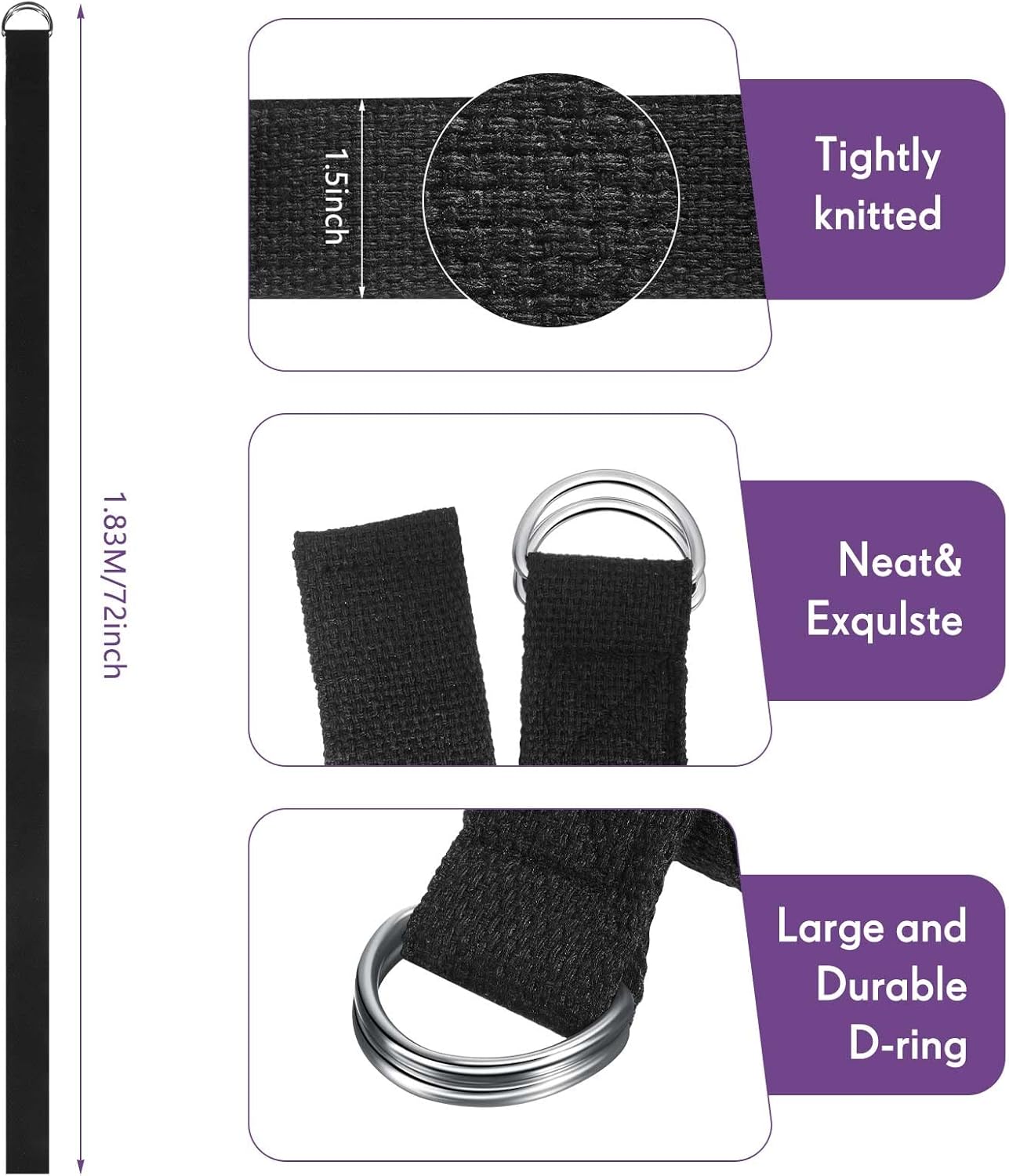 Jerify Yoga Strap for Stretching Bulk 6ft Exercise Stretch Band with Metal D Ring Adjustable Pilates Non Elastic Yoga Belt for Women Men Physical Fitness Gym Workout Dance - Image 5