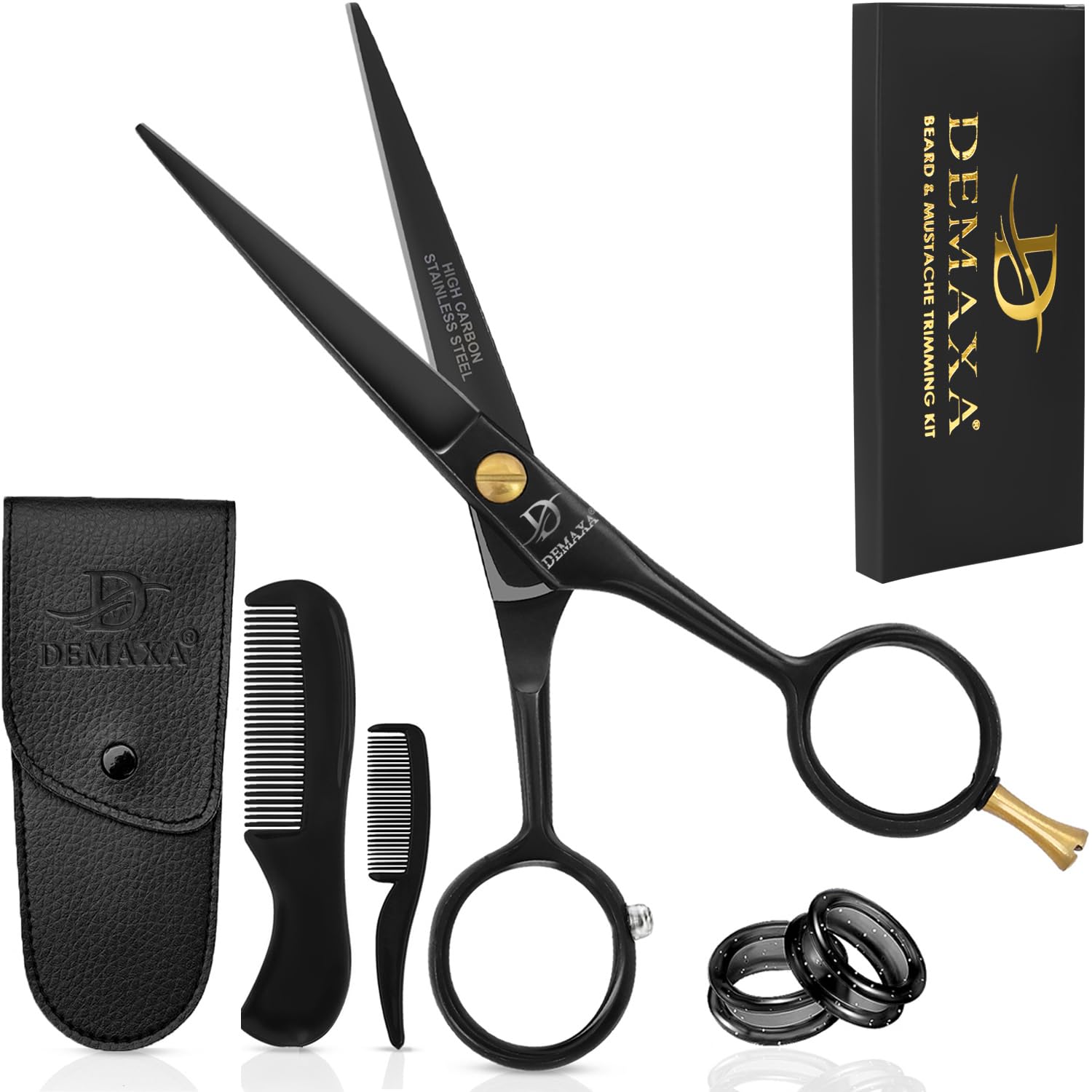DEMAXA 5" Professional Beard Scissors for men Mustache Scissors with 1 Mustache Comb, 1 Beard Comb & Soft Pouch – Prefect Beard shears mustache kit for All Facial Hair – moustache Grooming kit for Men - Image 9
