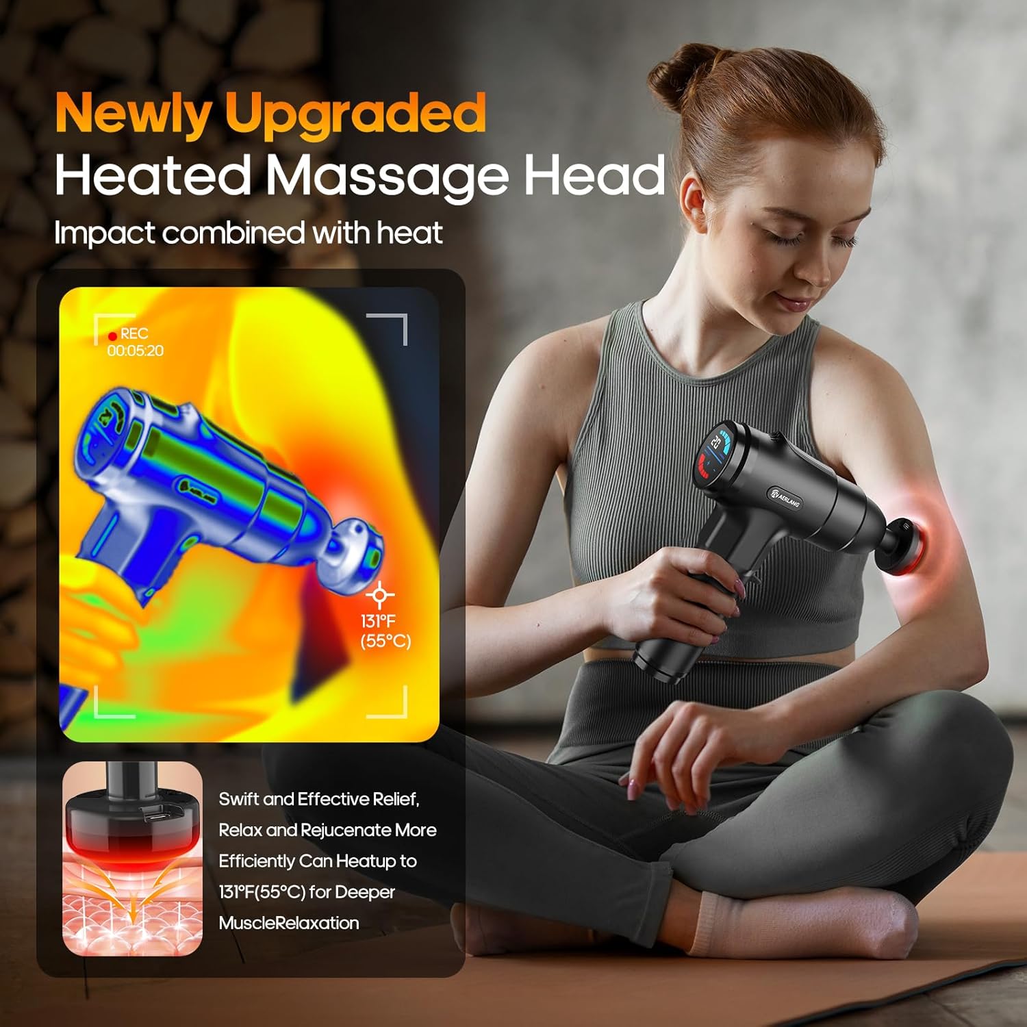 AERLANG Massage Gun with Heat Deep Tissue Back Massager Neck Massager for Pain Relief,Muscle Percussion Massage Gun, Birthday Gifts for Men Women Dad him Handheld Message Gun with 7Heads&Silent - Image 2