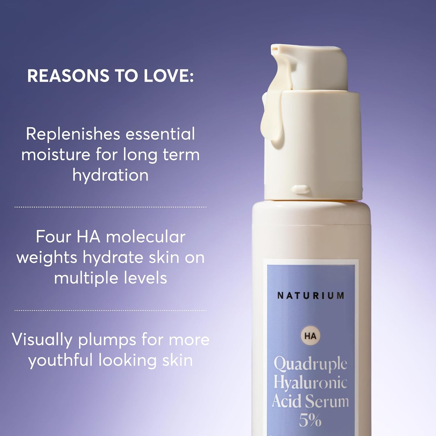 Naturium Quadruple Hyaluronic Acid Serum 5%, Hydrating & Plumping Face Serum, Anti-Aging & Moisturizing Skin Care, Fragrance-Free, 1 oz - Image 3