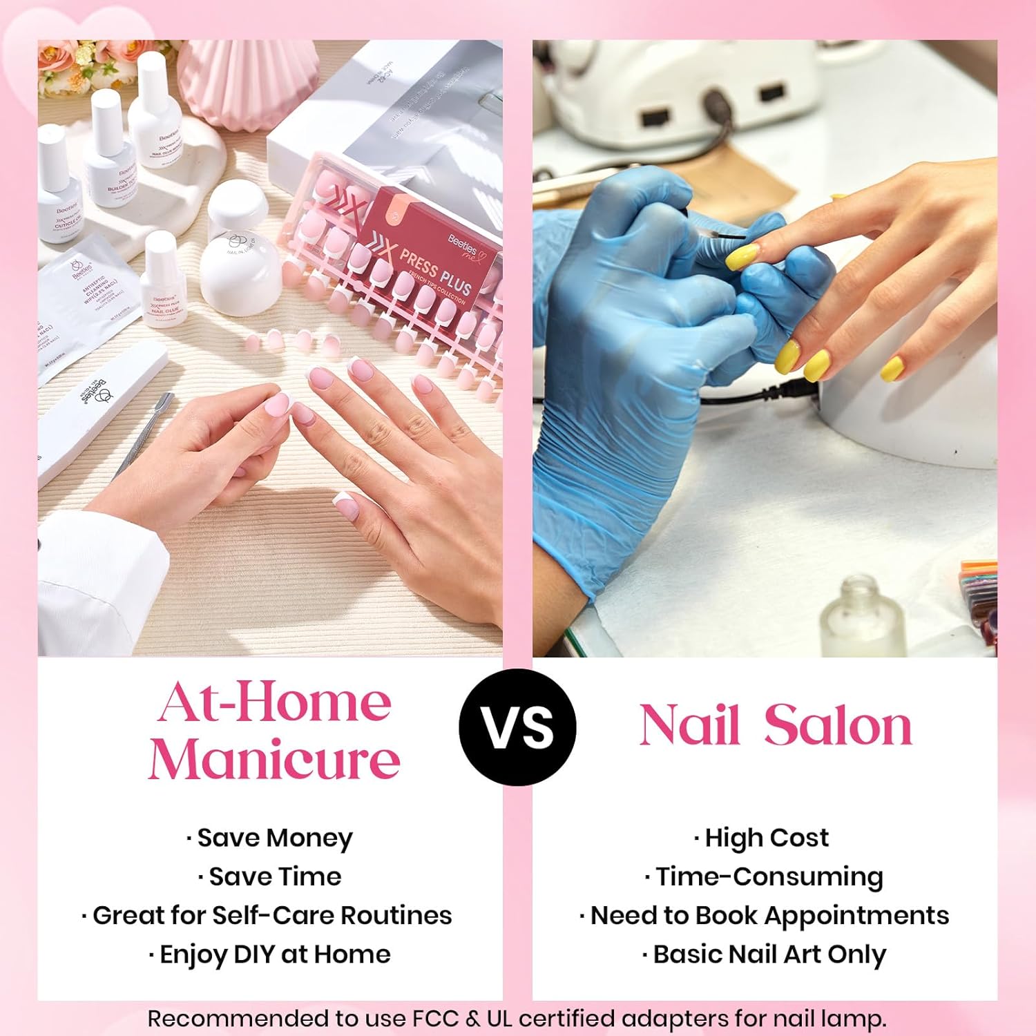 Beetles Press On Nails Kit - 300Pcs Short Square French Tip Press On Nails, 15Sizes Pink French Nail Tips with Nail Glue & Remover, Builder Top Coat Nail, Lamp,All-in-One DIY Spring Gift for Women - Image 9