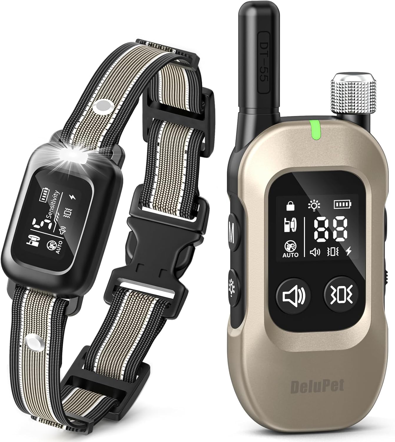 Delupet 2-in-1 Dog Bark & Shock Collar – 4500FT Dog Training Collar with Remote, 3 Training Modes & LED Light, IPX8 Waterproof E Collars with Anti-Barking for Small Medium Large Dog (Titanium)