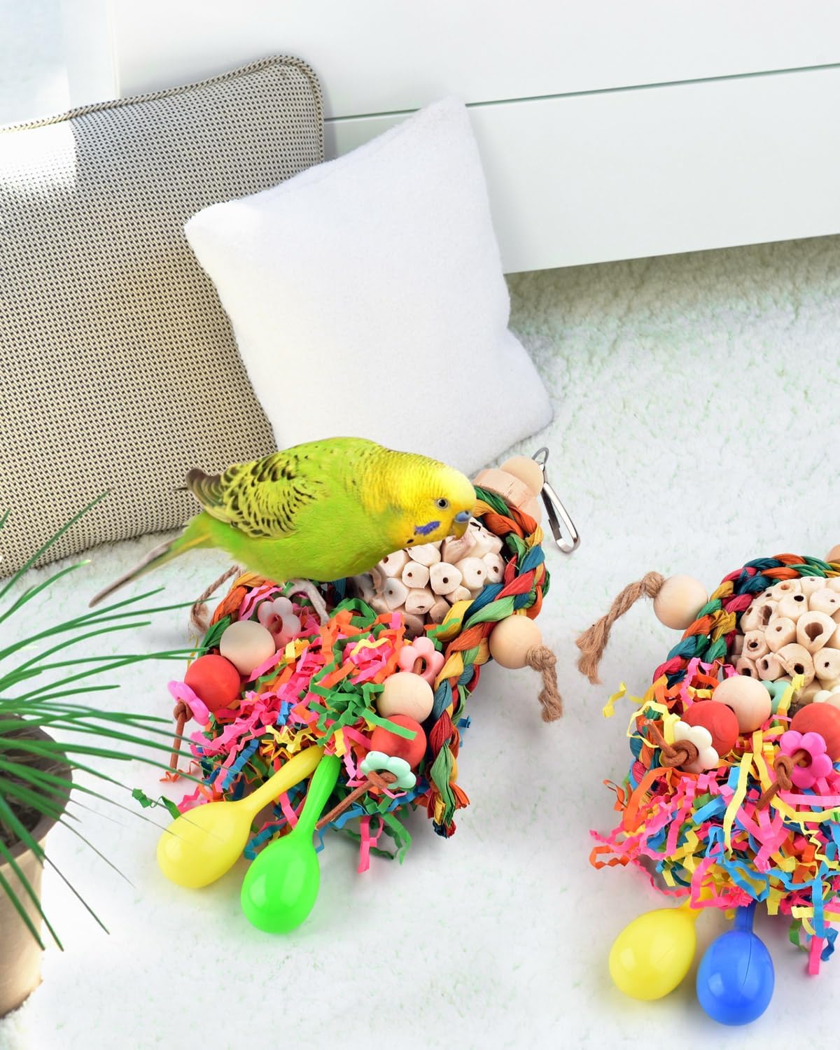 Bissap Conure Toys, 2PCS Bird Parrot Foraging Shredder Hanging Toys Sola Balls with Sand Hammer for Small Parrots Parakeets Conures Cockatiels Love Birds Cage Toy - Image 5