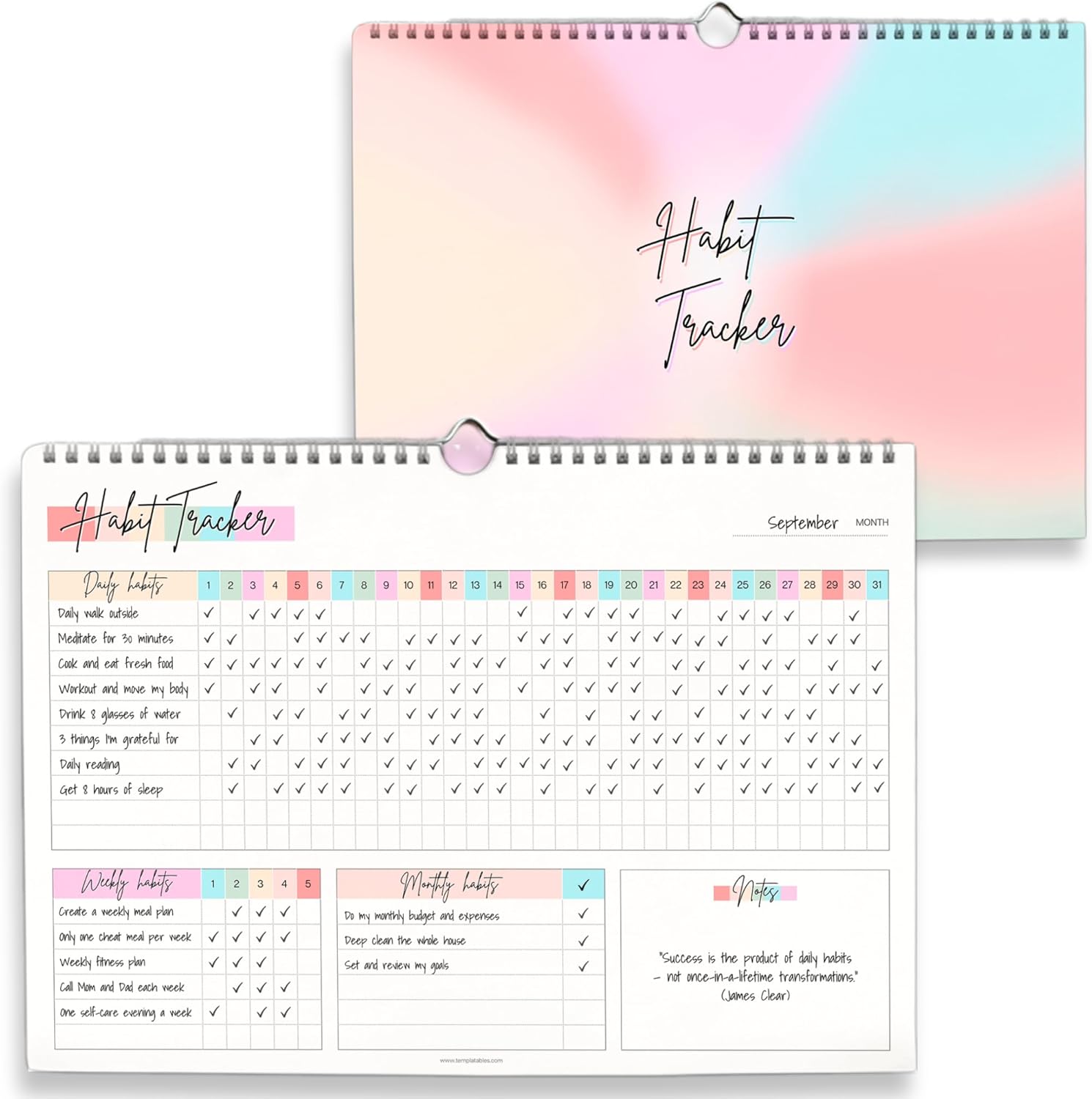 Habit Tracker Calendar – Daily, Weekly & Monthly Habit & Goal Tracker, Wire-Bound Planner with Colorful Design, Premium 250gsm Paper | A5 (Rainbow)