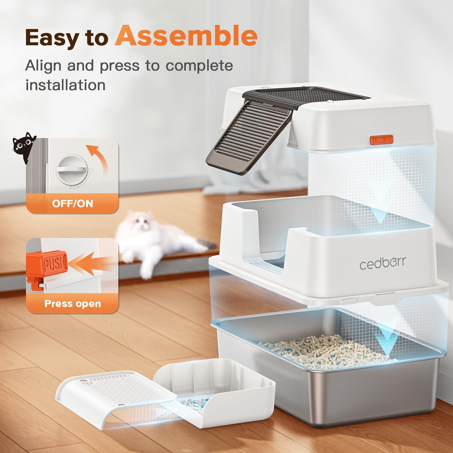XL Premium Stainless Steel Enclosed Cat Litter Box with Lid, Extra Large Heavy-Duty Metal Litter Box for Big Cats & Multi-Cat Homes|Leak-Proof, Odor-Locking, Non-Stick Surface | Easy Clean (White) - Image 4