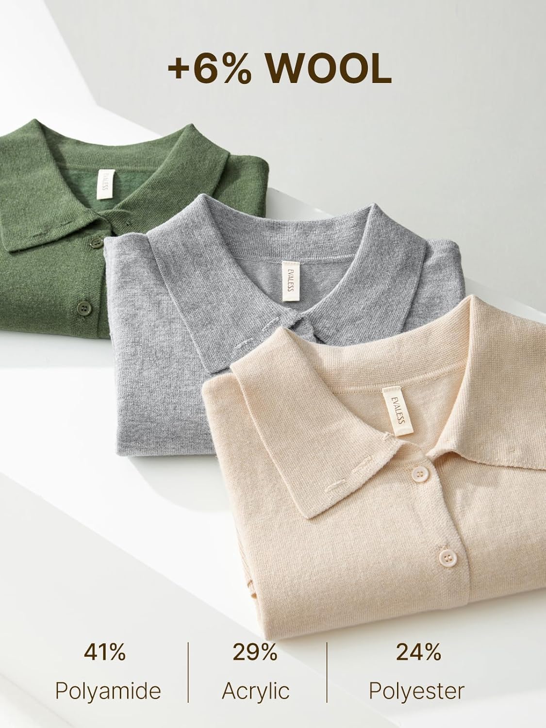 EVALESS Cardigan Sweaters for Women Wool Blend Lightweight Trendy Long Sleeve Lapel Collar Button Down Sweater Cardigans - Image 4