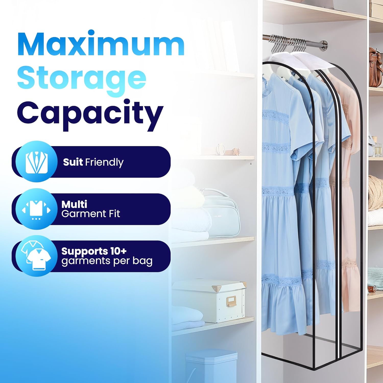 Handy Laundry Clear Garment Bags for Hanging Clothes, 50" Suit Bags with 10" Gusset, Heavy Duty Closet Storage Covers for Coats, Dresses, Shirts, Jackets, Dustproof & Breathable, 4 Pack - Image 4