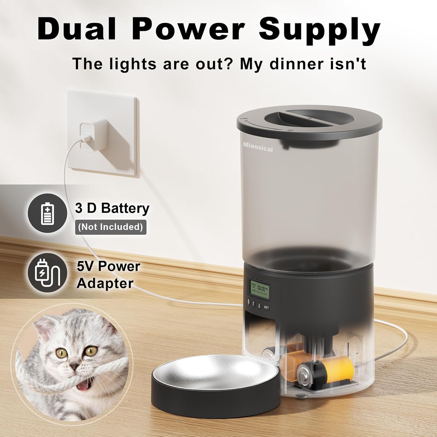 Automated Cat Feeder,Clear 4.2L Dry Food Dispenser with Single Bowl,Programmable Timed Pet Feeder for Up to 6 Daily Meals,10-Second Voice Message & Dual Power Backup (Black, 4.2L Press Version) - Image 9