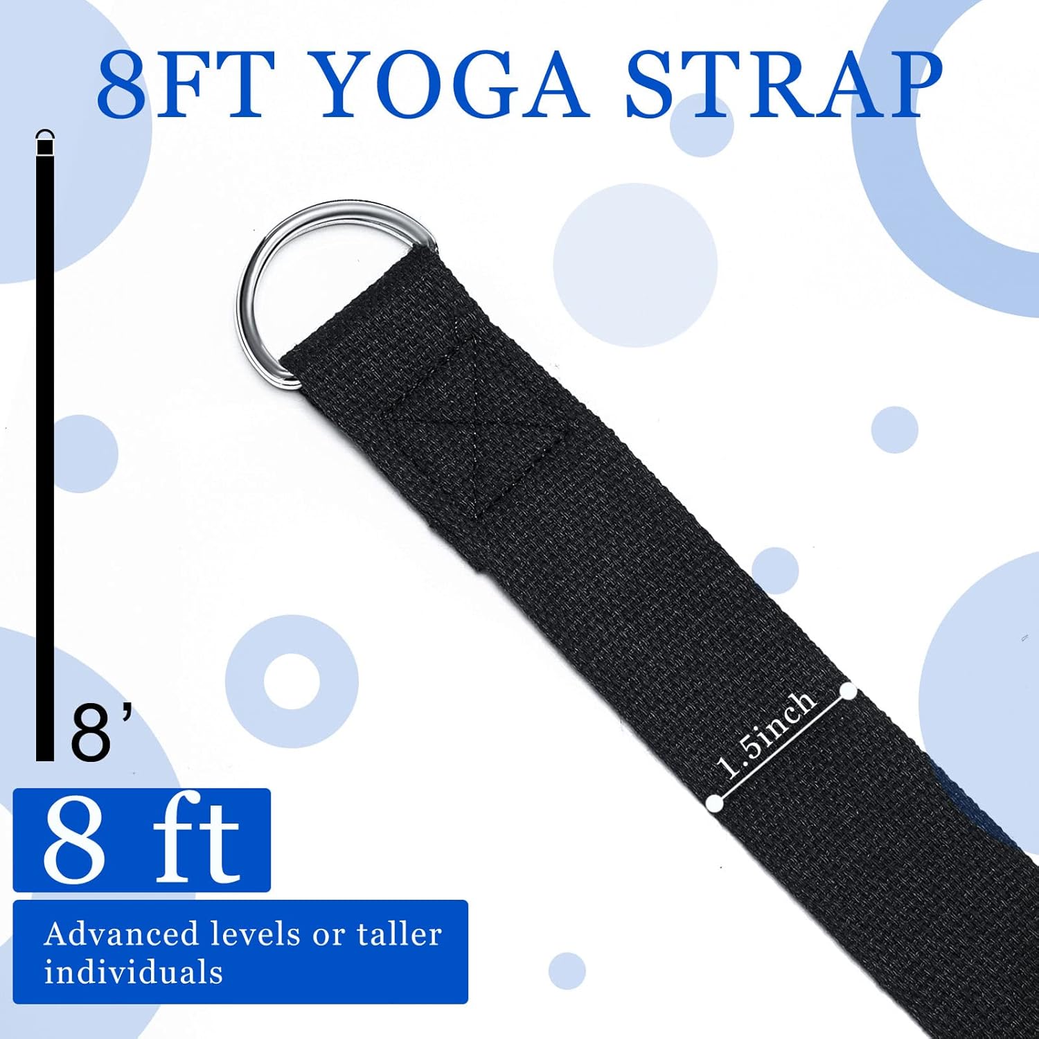6 Pcs Yoga Strap for Stretching 8 Ft Yoga Exercise Adjustable Straps Bands with Safe Adjustable D Ring Buckle for Pilates Gym Workouts Fitness Improves Sitting Posture - Image 2