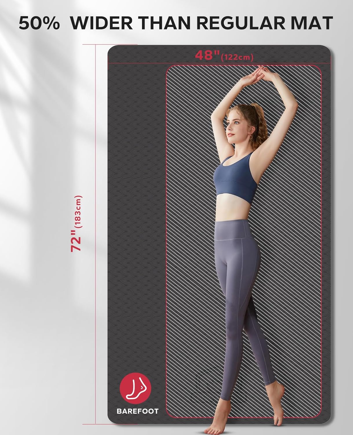 HAPBEAR Extra Large Yoga Mat - 72"x48"/78"x54", 1/4" & 1/3" Thick, Non-Slip, Durable, Eco-Friendly, Wide Exercise Mat for Home Workouts, Yoga, Pilates, Stretching, Meditation (Barefoot Exercise) - Image 2