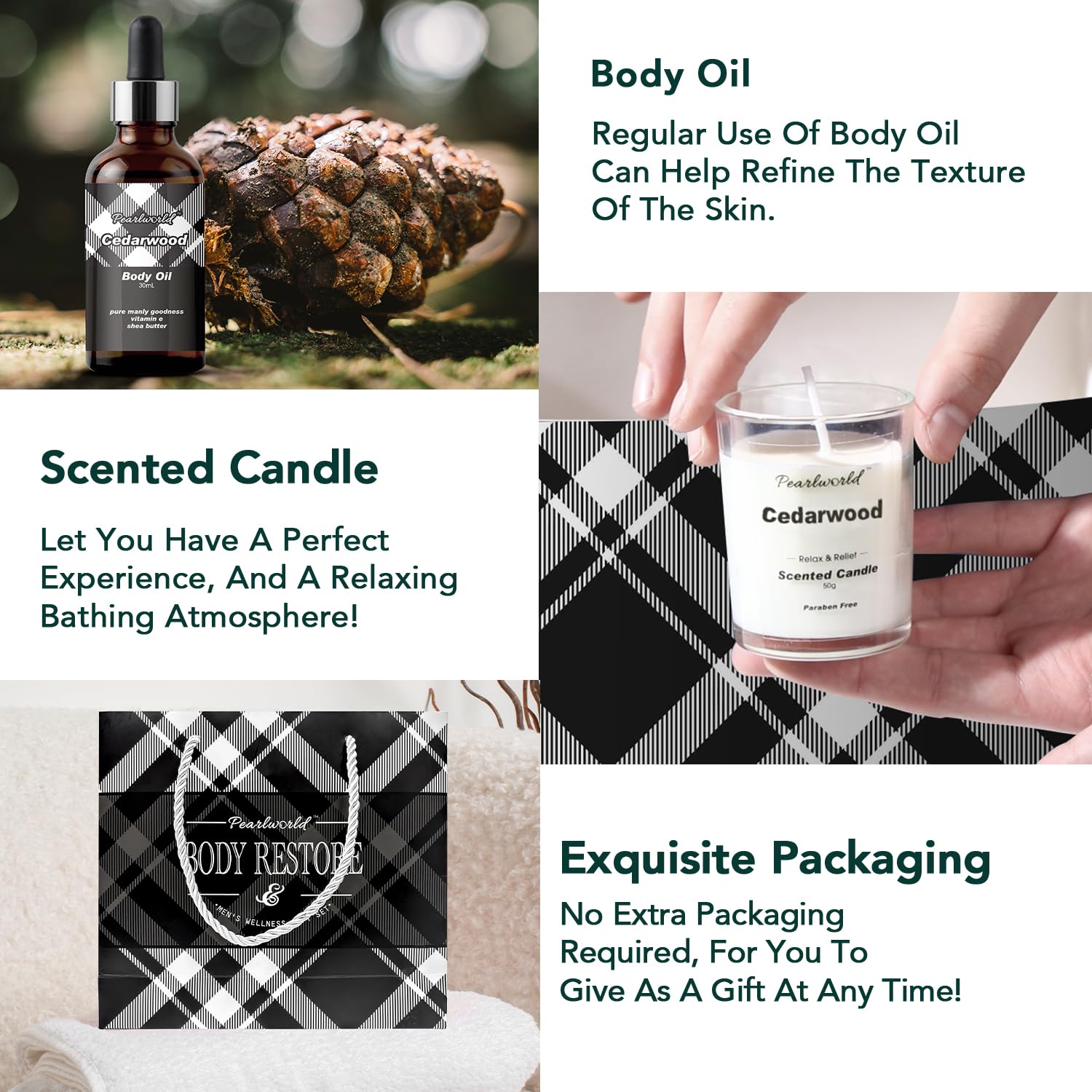12Pcs Men's Spa Gift Set - Cedarwood Bath & Body Care Kit, Home Spa Set with Natural, Perfect Gifts for Men - Father's Day, Birthday, Valentine's & Christmas - Image 4