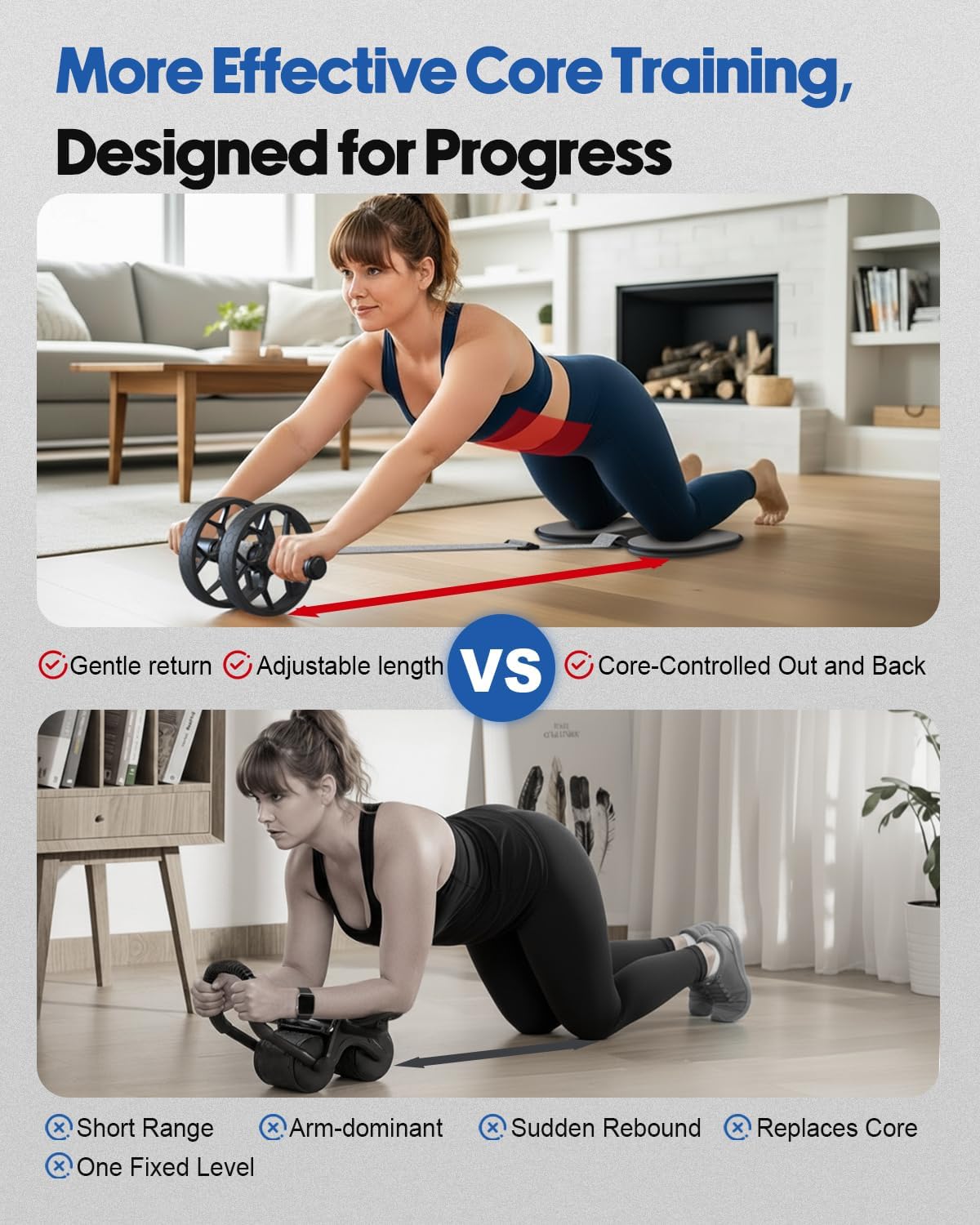 VINSGUIR Ab Roller Wheel for Beginners to Pros, Ab Roller with Adjustable & Detachable Resistance Band, Core Workout Equipment for Home Gym, Abdominal Wheel with Exercise Guide and Knee Pad, Men Women - Image 7