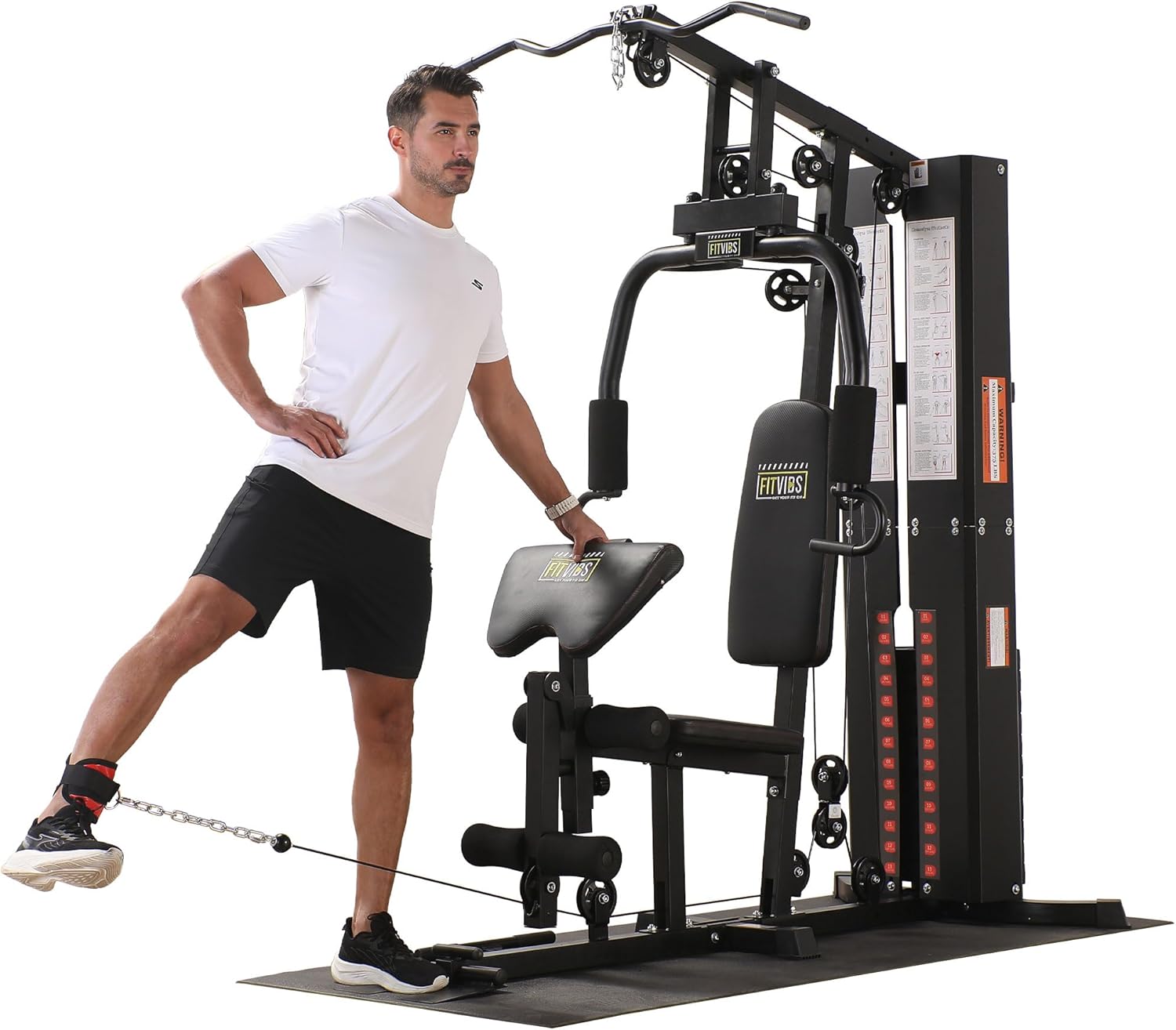 BalanceFrom Multifunctional Steel Frame Home Gym Machine with Floor Mat – Strength Training Workout Station with 160-Pound Weight Stack, Lat Pull & Low Row Bars, 4-Roll Leg Developer & Press - Image 8