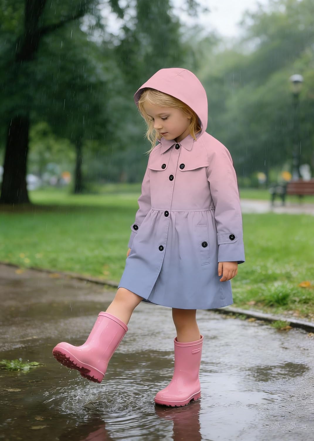 Betusline Girl's Rain Jackets Lightweight Waterproof Hooded Trench Coat Raincoats for Kids,2-14 Years - Image 4