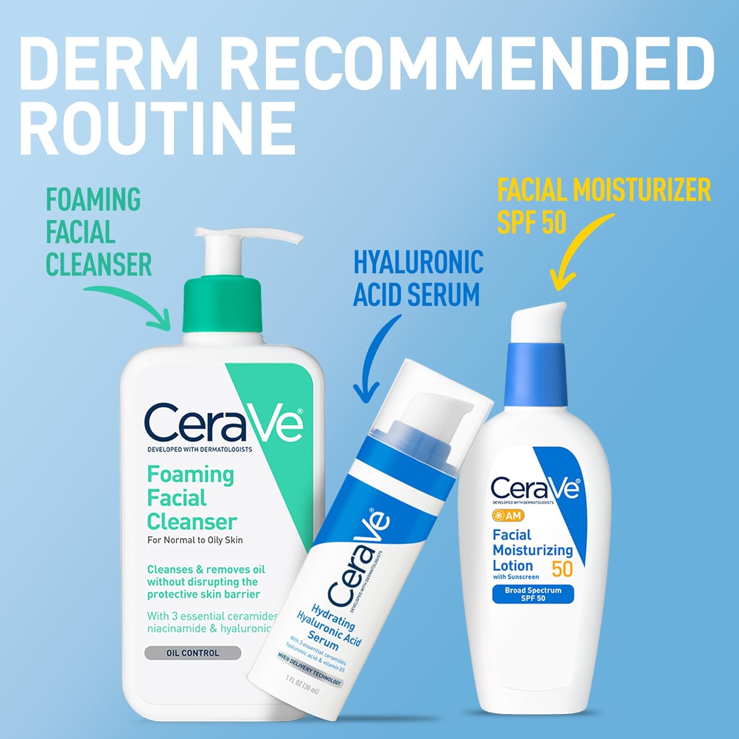 CeraVe AM Facial Moisturizing Lotion SPF 50, Face Moisturizer with SPF, Hyaluronic Acid, Niacinamide & Ceramides, Non-Greasy, Blends Seamlessly With No White Cast, Non Comedogenic Sunscreen, 3 Oz - Image 8