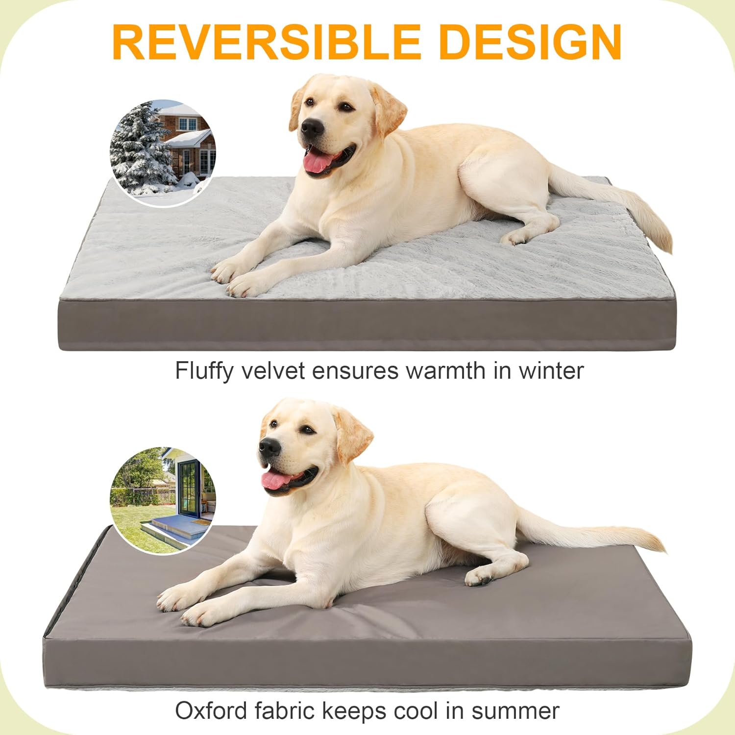 KSIIA Orthopedic Dog Bed Dog Crate Bed Waterproof for Large Dogs Deluxe Plush Washable Pet Mat with Egg Crate Foam & Removable Cover, 35 x 22 Inch, Gray - Image 4