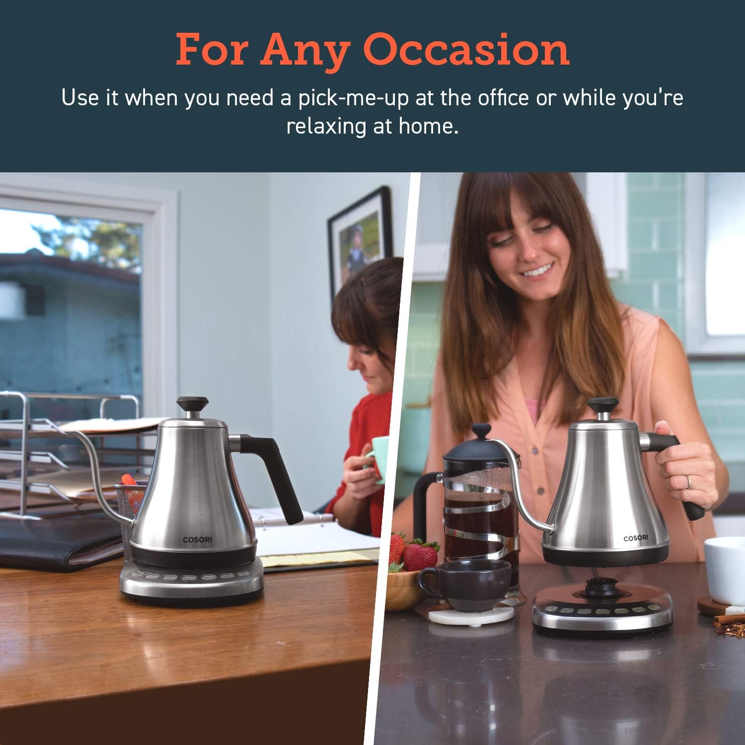 COSORI Gooseneck Electric Kettle with 5 Variable Presets, Pour Over & Coffee maker, 100% Stainless Steel Inner Lid & Bottom, 1200 Watt Quick Heating, 0.8L, Silver - Image 10