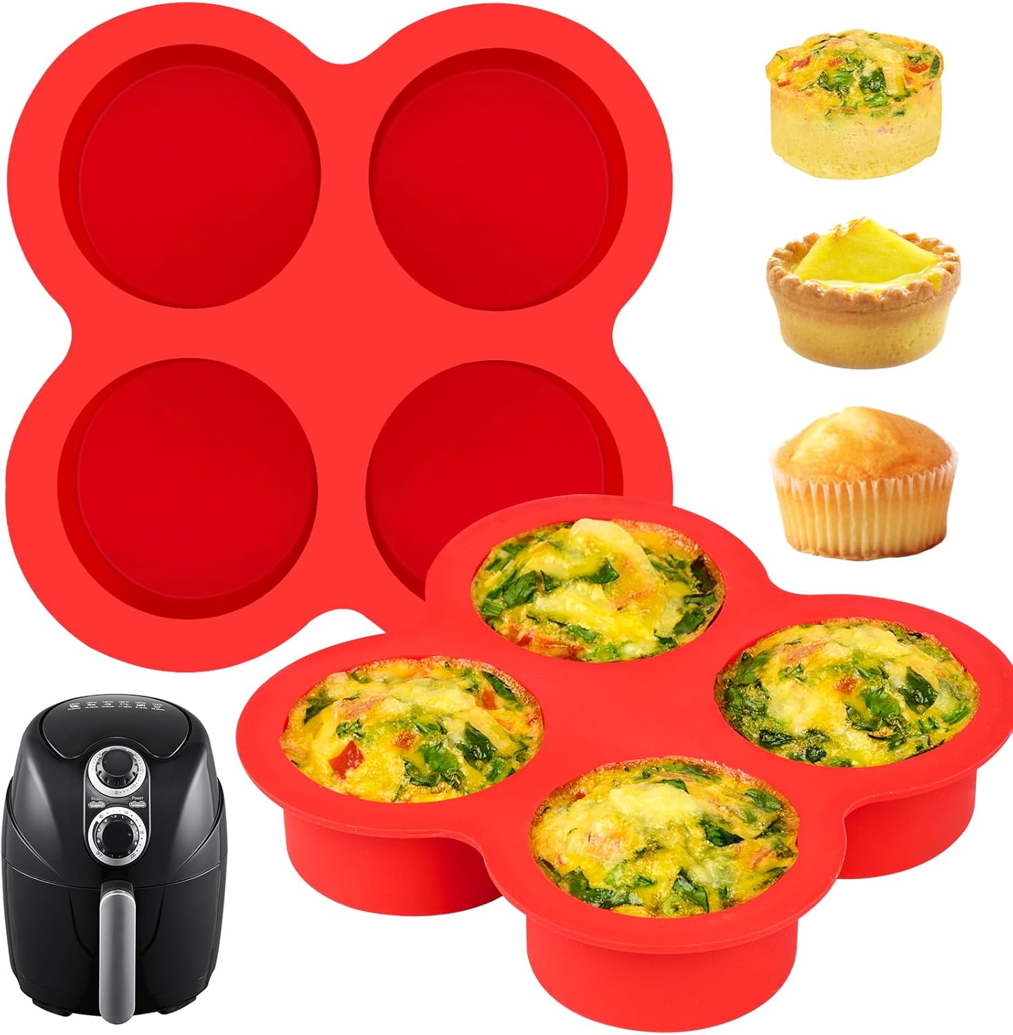 Puyeipt 2 Pack Air Fryer Egg Bite Molds, 4-Cup Mini Round Muffin Pans Silicone Baking Molds for for Oven, Air Fryer and Pot