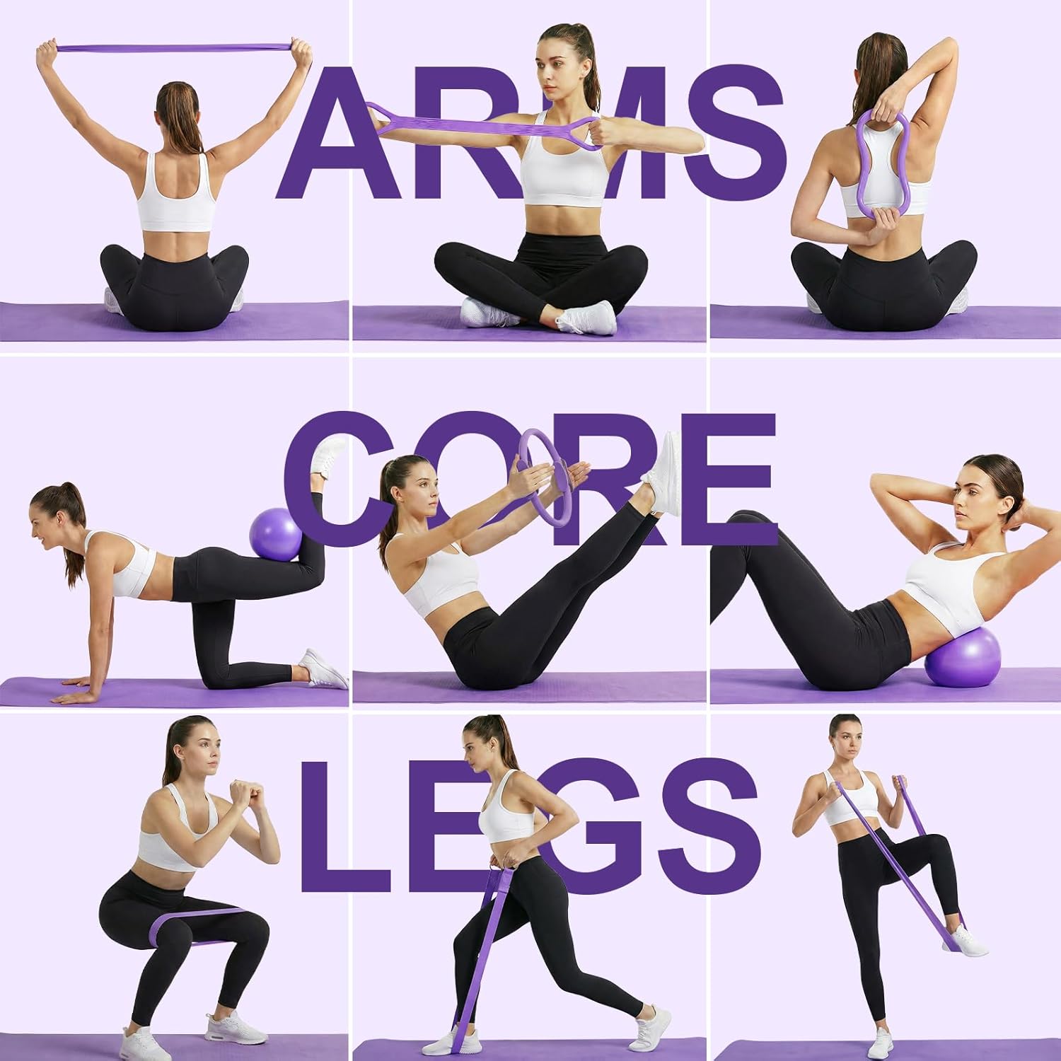 Home Pilates Ring and Ball Set for Women with 5 Resistance Bands 13 inch Magic Circle Workout Starter Kit for Beginners Full Body Toning 15 Min Daily Routine - Image 5