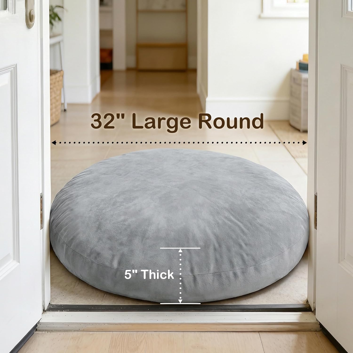 Codi Large Meditation Cushions – Round Floor Pillows for Adults with Removable Washable Cover, Soft and Supportive Floor Cushion for Yoga, Seating and Dog Bed, 32 inch - Grey - Image 4
