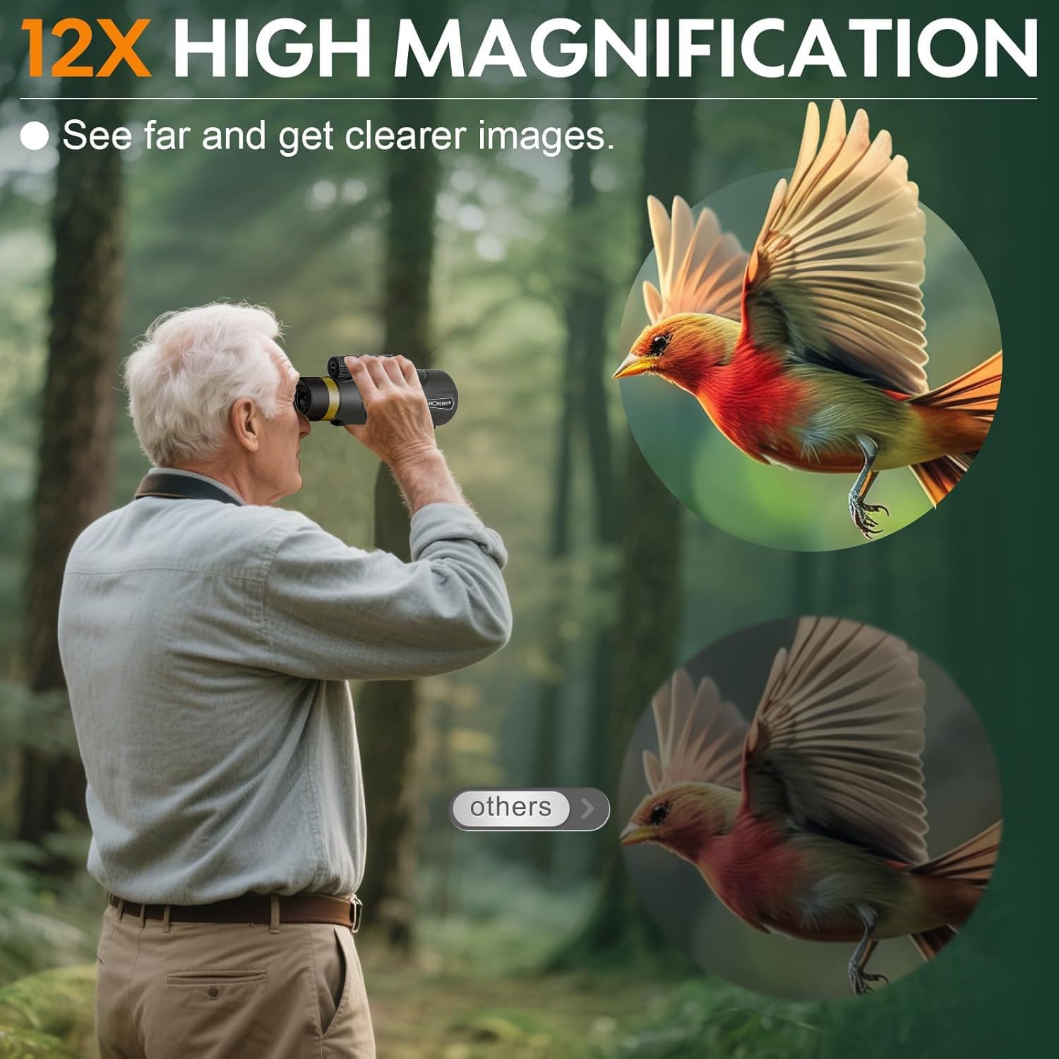 Birthday Gifts for Men Dad Husband Him Young, 12x60 Powerful Monocular Telescope with Phone Adapter & Tripod, SMC & BAK4 Prism, for Fathers Day, Hiking Gifts for Outdoors Lover - Image 2