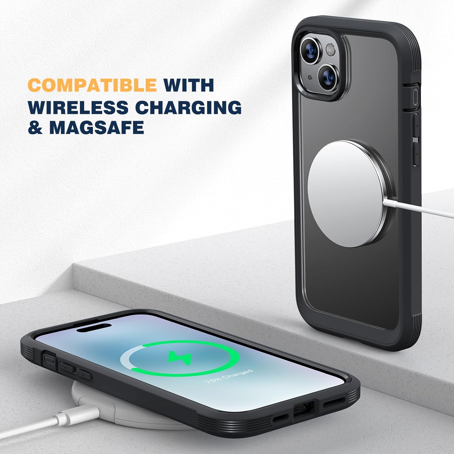 Diaclara Designed for iPhone 15 Case, Full Body Rugged Case with Built-in Touch Sensitive Anti-Scratch Screen Protector, with Camera Lens Protector for iPhone 15 6.1" (Black and Clear) | Full Body - Image 4