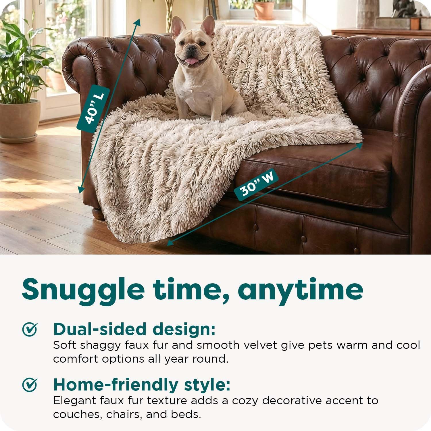 FurHaven Waterproof Throw Blanket for Dogs & Indoor Cats, Reversible Protective Pet Blanket, Medium, Long Faux Fur & Velvet, Driftwood - Image 3