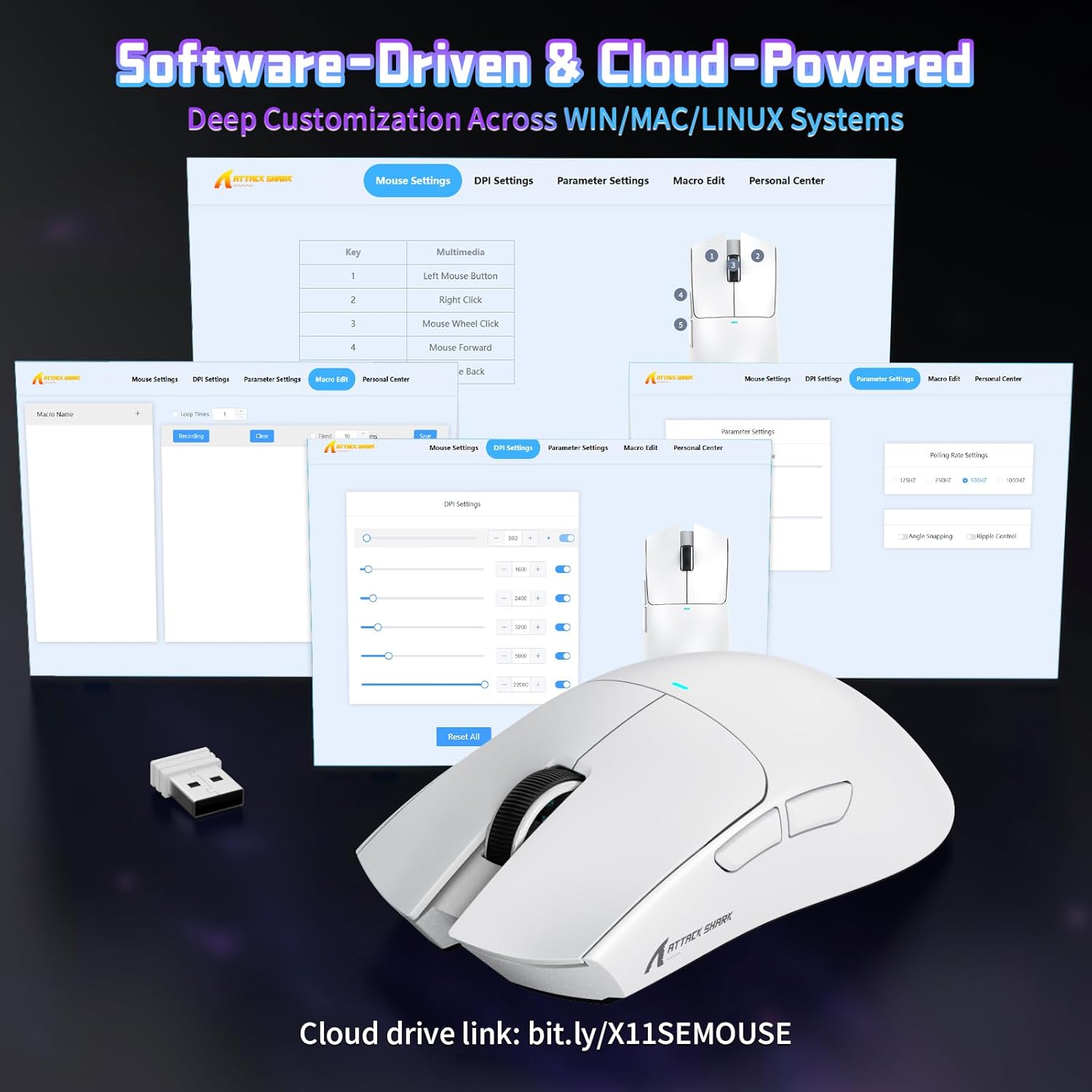 ATTACK SHARK X11SE Lightweight Wireless Gaming Mouse, 59g Tri-Mode BT/2.4G Wireless/Wired Gaming Mouse, PixArt PAW3311 Gaming Sensor, 22000 DPI, Office Mice for PC/Xbox/Win/Mac (White) - Image 9