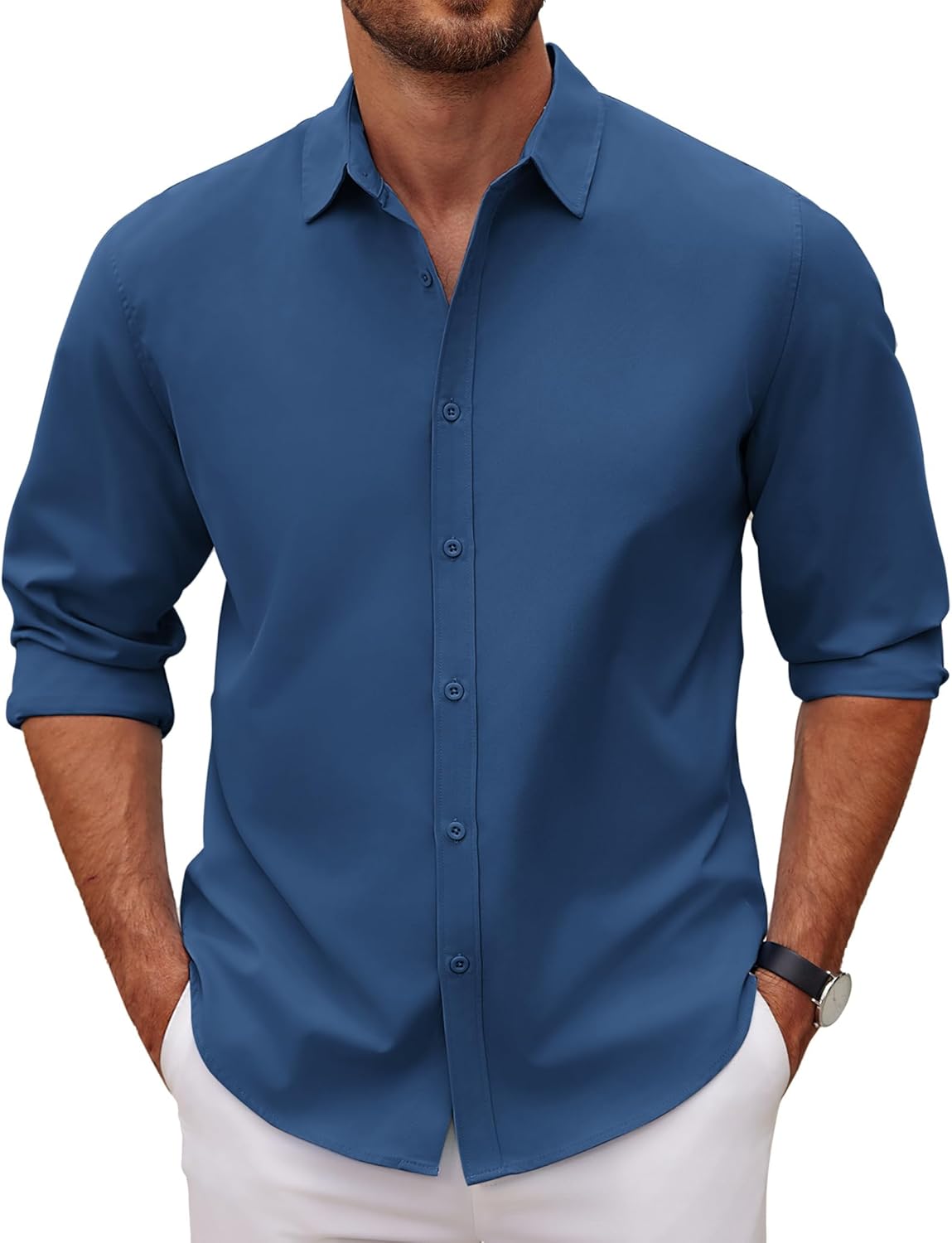 COOFANDY Men's Long Sleeve Button Down Shirts Casual Untucked Dress Shirt Beach Wedding Shirts