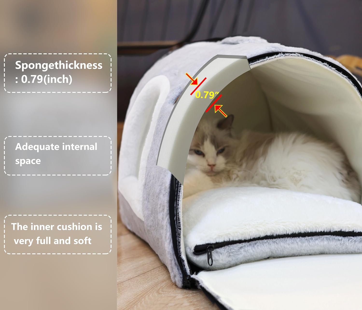 cat Bed cave-cat beds for Indoor Cats,Soft and Comfortable,Cute cat House,with Removable Washable Cushioned Pillow,Enclosed cat Bed,Kitty pet hut、Hideaway,Small Dog Tent,Grey - Image 8