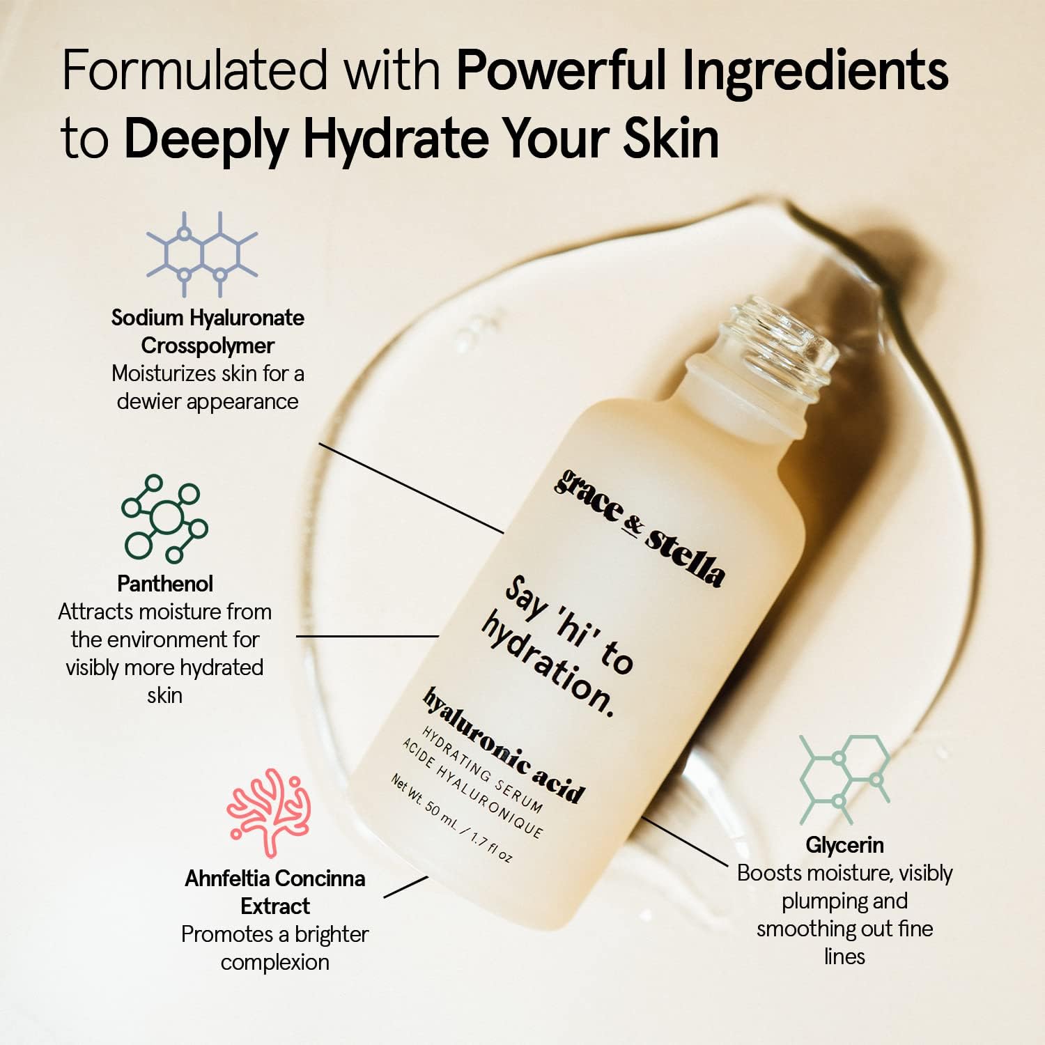 grace & stella Award Winning Hyaluronic Acid Serum (50ml/1.7 fl oz) Hydrating Hyaluronic Acid Serum for Face - Acido Hialuronico for Women - Remove Fine Lines, Wrinkles, Anti Aging - Vegan Skincare - Image 4