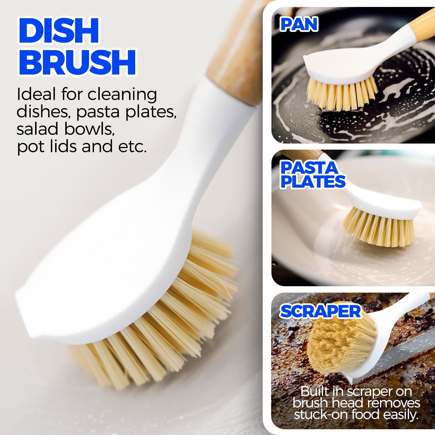 Holikme 6 Pack Dish Brush Kitchen Brushes Set with Vegetable Palm Brush, Bottle Brush, Dish Brush and Straw Brush, Fruit Cleaning Brushes for Cleaning Potato Skillet Wok Pot Pan Cast Iron, Yellow - Image 3