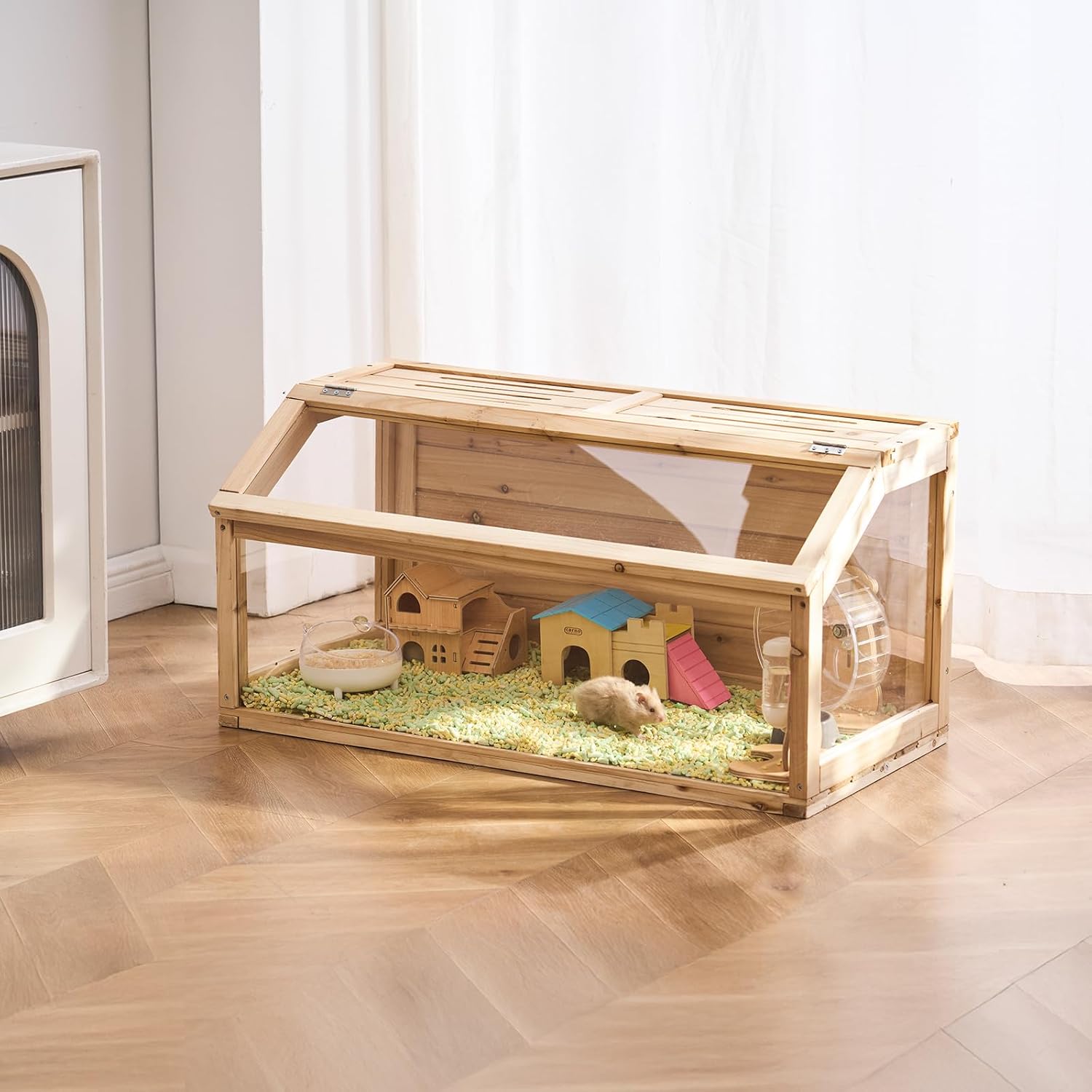 VEVOR Wooden Hamster Cage, 270° Viewing 𝖧amster Habitat, 32 x 16 x 16 in, Dwarf Hamster Cages with Openable Top, Ventilated Small Animal Cage, Pet Mouse Cage for Gerbils, Rats, Guinea Pigs, Mice - Image 8