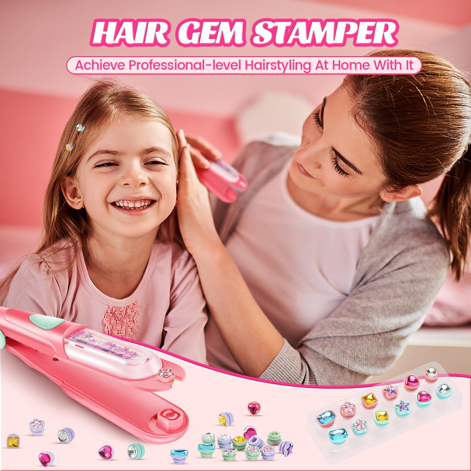 kidzkube Hair Gem Stamper Kit, Bling Hair Jewels for Girls Toys, Hair Styling Tool with Reusable Shining Diamonds, Birthday Gifts Toys for Girls Ages 3 4 5 6 8-12 - Image 5