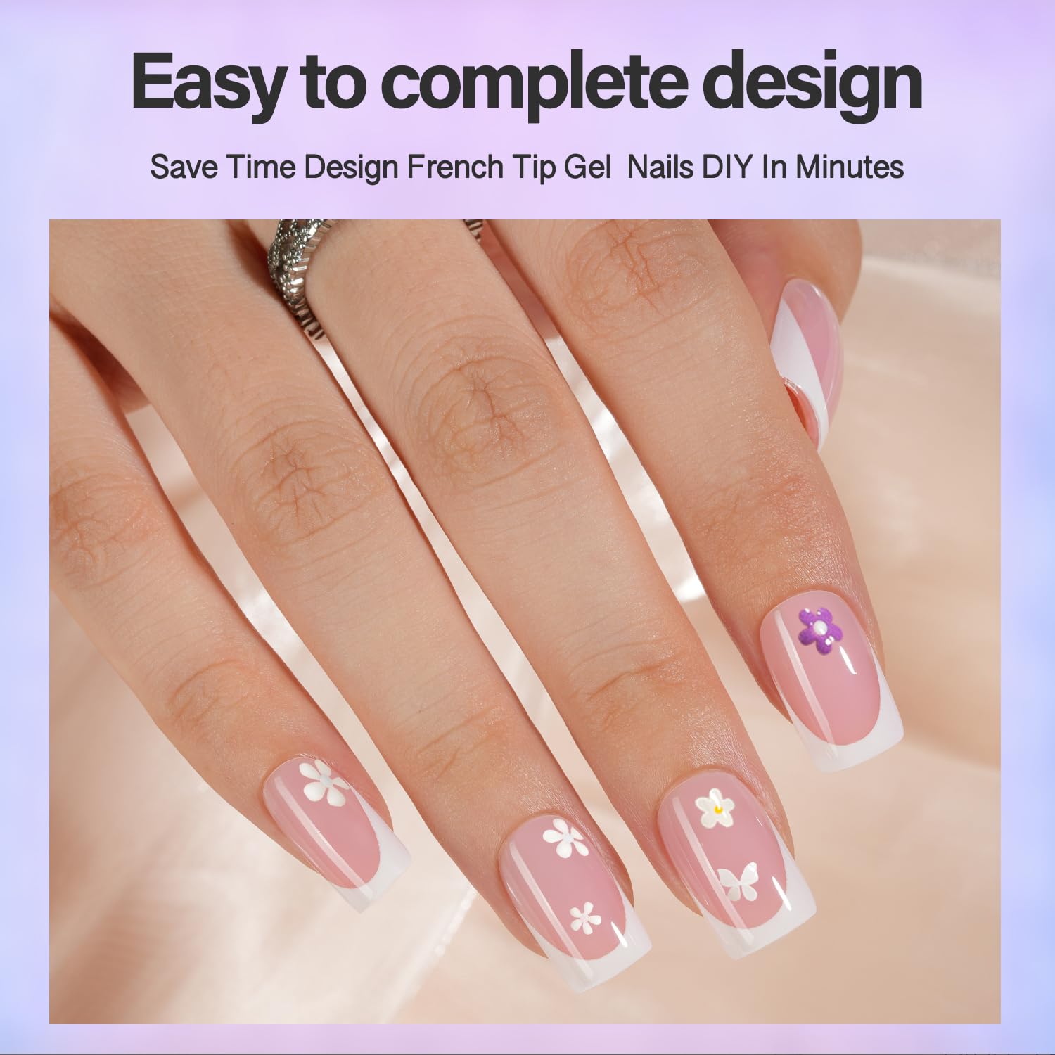 Vansiho Pink French Gel Nails Kit - Short Square French Tip Press on Nails, Nail Gel, Top Coat and Nail Lamp for Gift and Nail Art DIY - Image 2