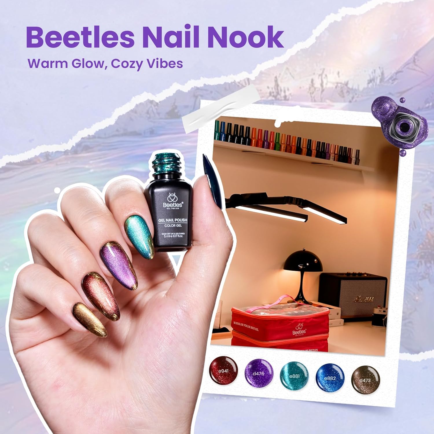 Beetles Nail Nook Gel Nail Polish Set - 119 PCS 100 Colors Gel Polish Kit Base Glossy Matte Glitter Top Coat Glitter Pearl Cat Eye White Red Pink Nude Uv Led Nails Easter Gift for Women - Image 5