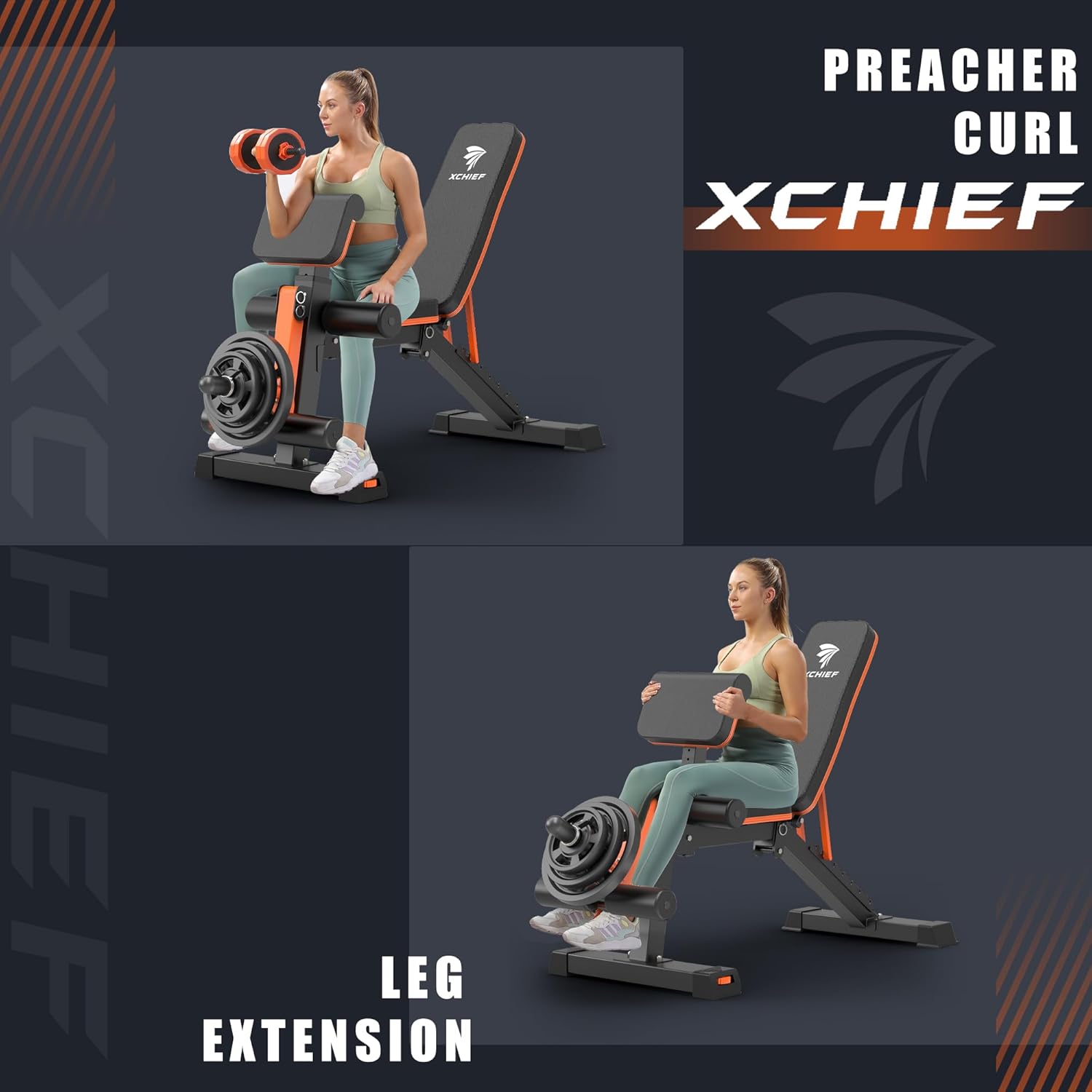 Adjustable Weight Bench - 1000LBS Capacity Heavy Duty Foldable Workout Bench for Full Body Exercise, Flat/Incline/Decline, Bench Press for Home Gym with Preacher Pad & Leg Extension - Image 5
