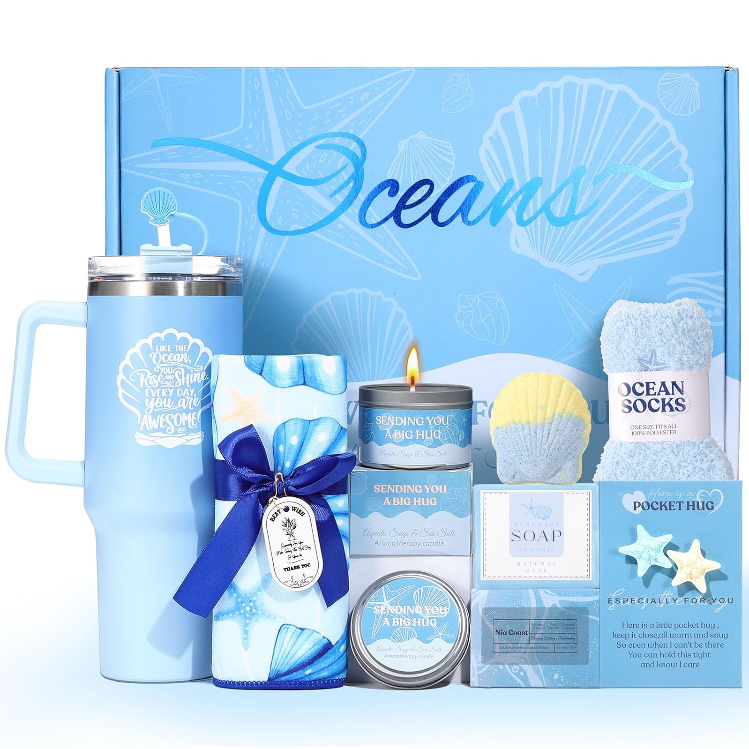 Mothers Day Gifts for Mom ,Ocean Self Care Gift Set,Relaxing Spa Gift Baskets for women,Birthday Gifts Get Well Gift Care Package for Women New Mom Wife Grandma