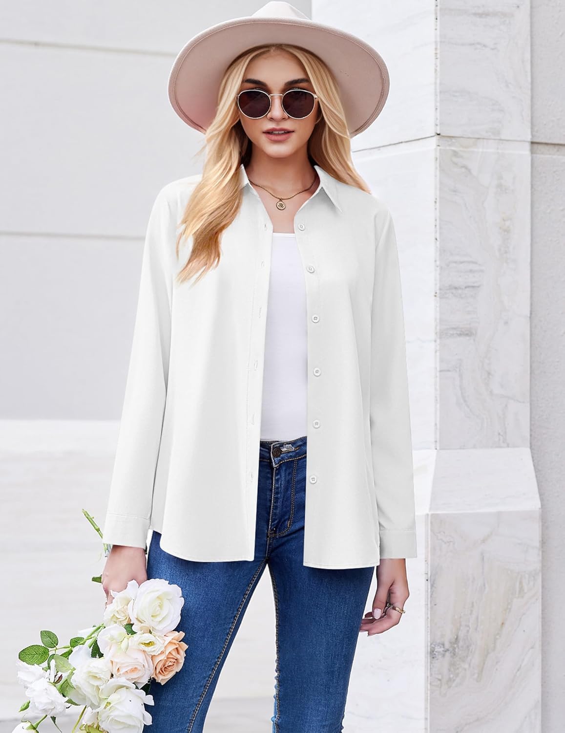 ZEAGOO Button Down Shirt for Women Long Sleeve Blouses Floral Printed Tops Business Casual Work Outfits S-XXL - Image 2