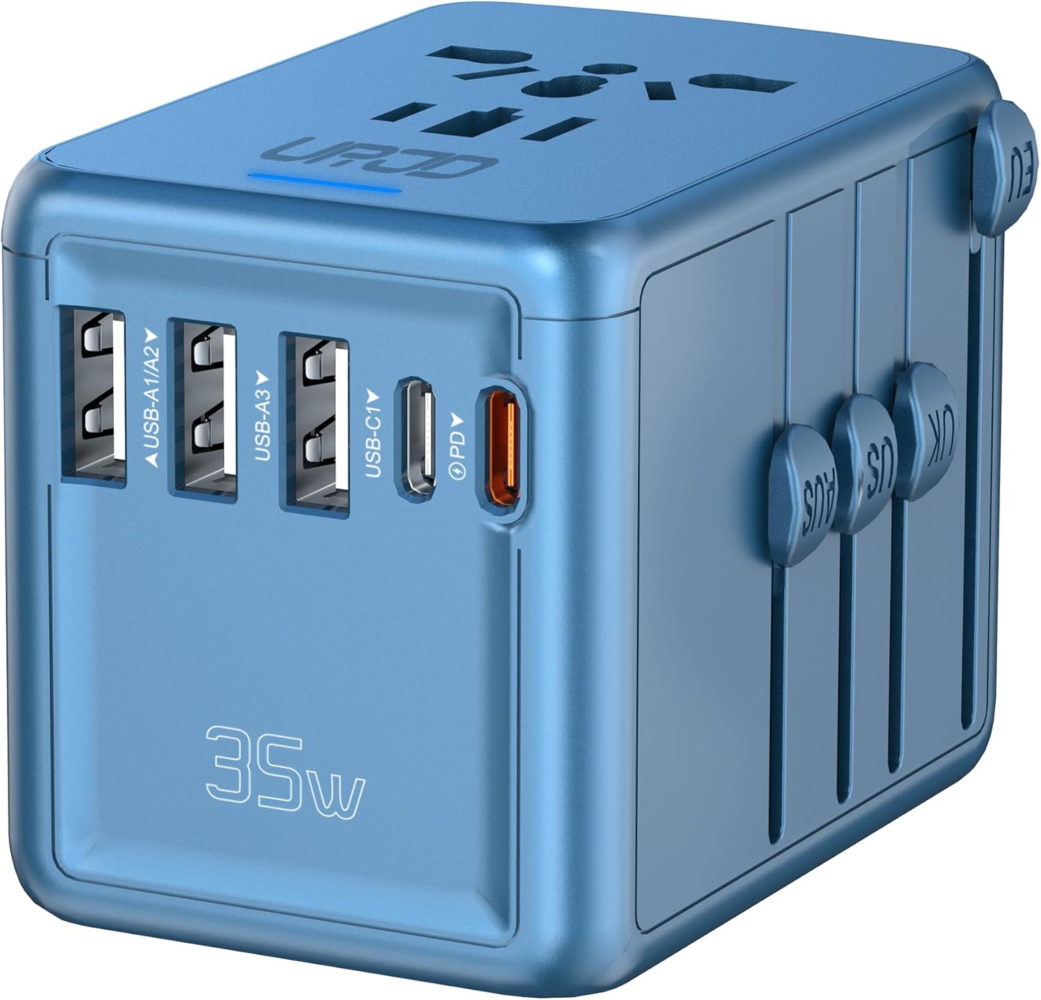 35W USB-C Travel Adapter Fast Charging for Laptop Phone, Universal Power Adapter with 5 Ports +2500W AC Outlet, International Plug Adapter Compatible for MacBook iPhone iPad Travel 200+ Countries