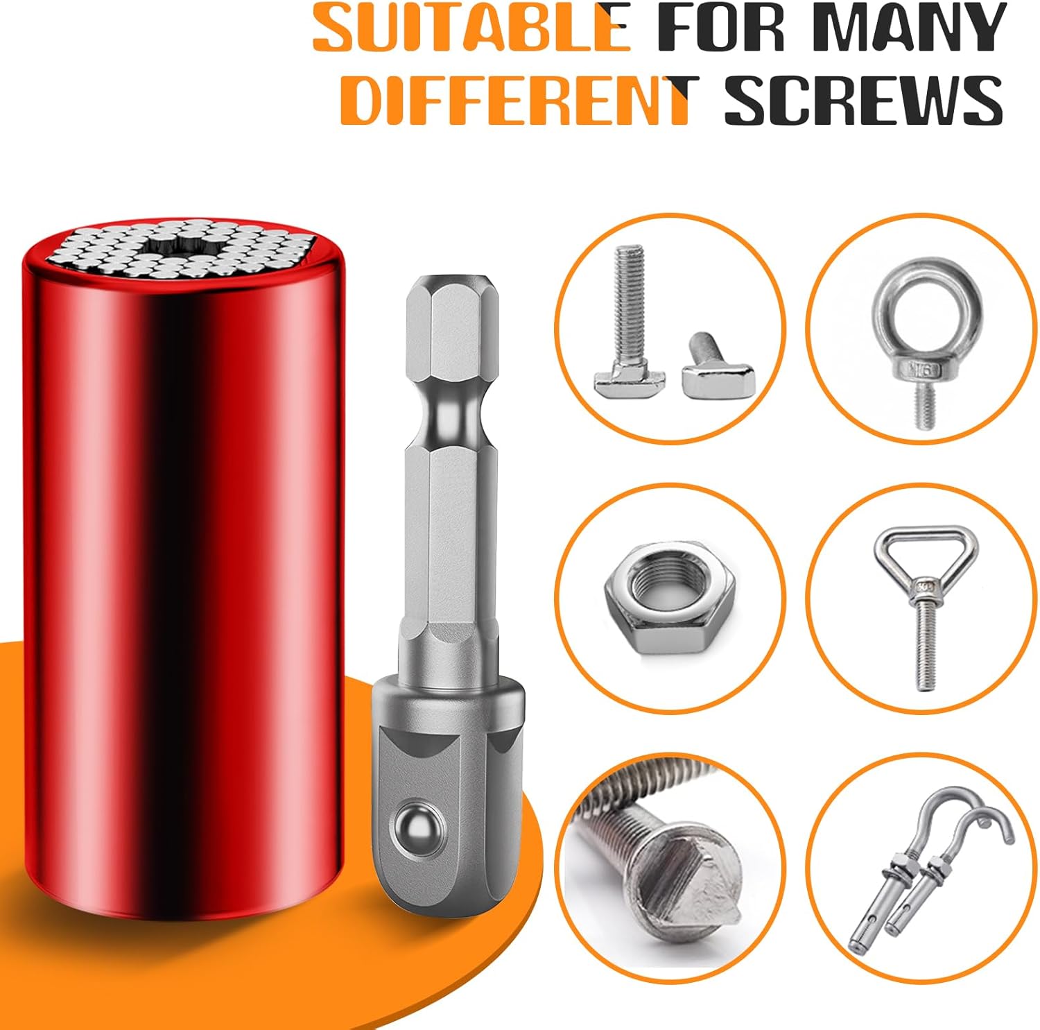 Universal Socket Tools Gifts for Men - Christmas Stocking Stuffers for Men Dad Him Husband Women Cool Stuff Ideas Gadgets Birthday Gifts for Dad Grip Socket Set with Power Drill Adapter (7-19mm) Red - Image 2